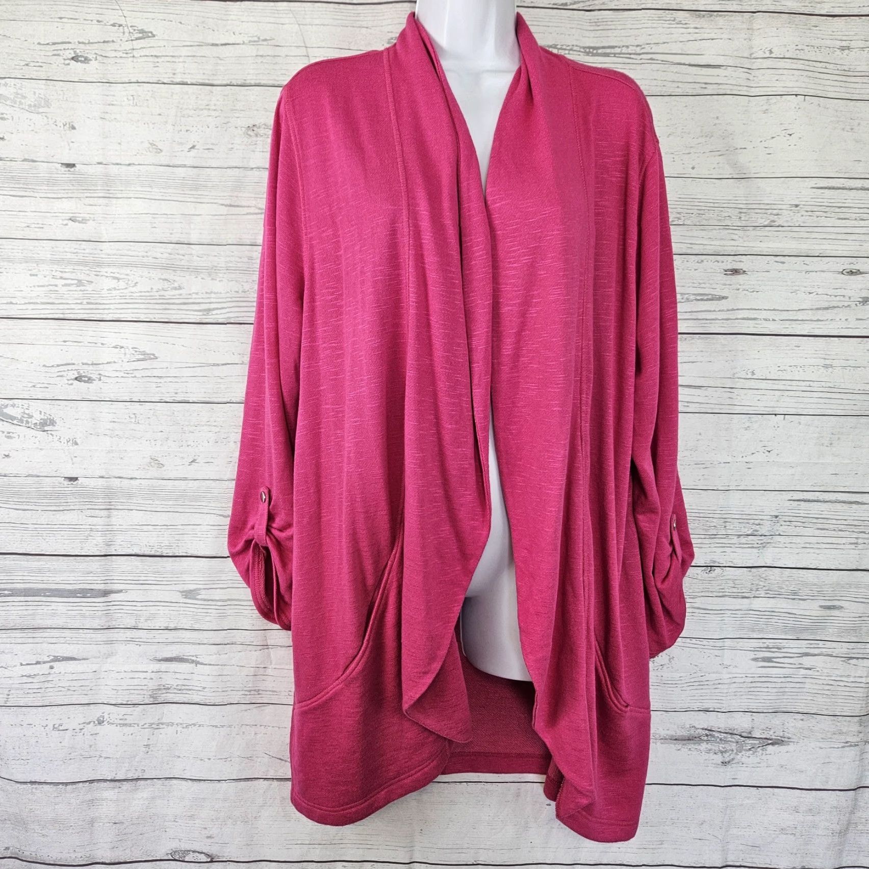 Vintage Chicos Zenergy Womens Cardigan XL Solid Pink Rayon Blend Open Front Shirt Womens XL Pink Cardigan 90s? Size XL / US 12-14 / IT 48-50 - 2 Thumbnail