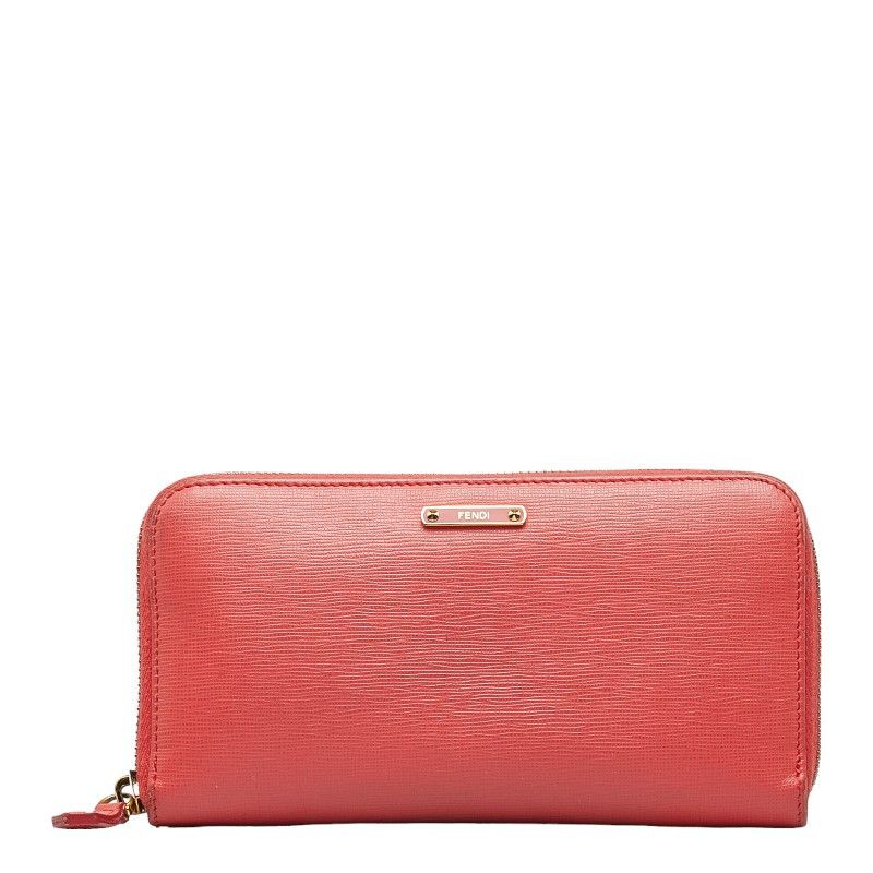 image of Fendi Leather Zip Around Wallet in Pink, Women's