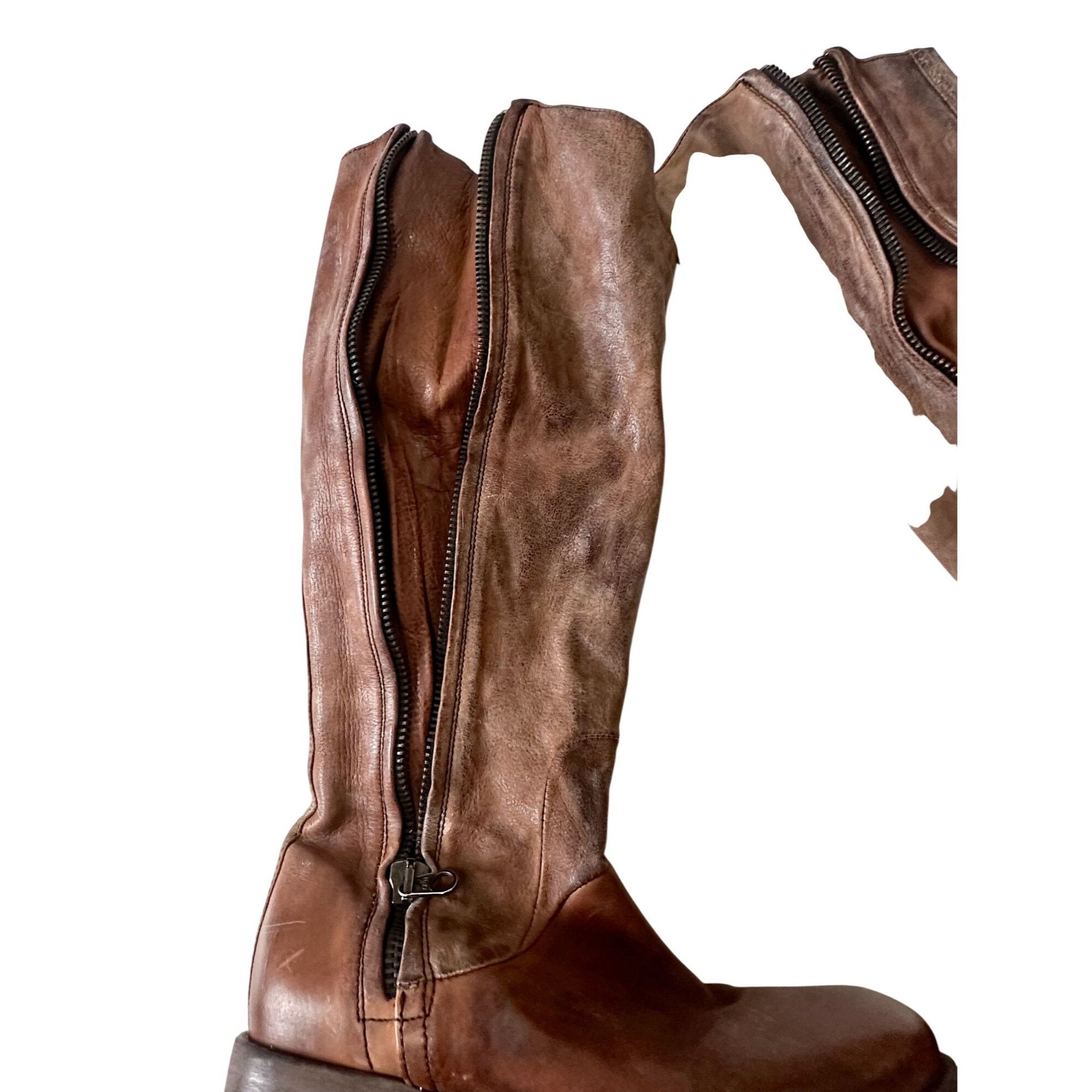 Other Nylo Distressed Leather Tall Double Zip Boots EU 39 Size US 9 / IT 39 - 12 Thumbnail