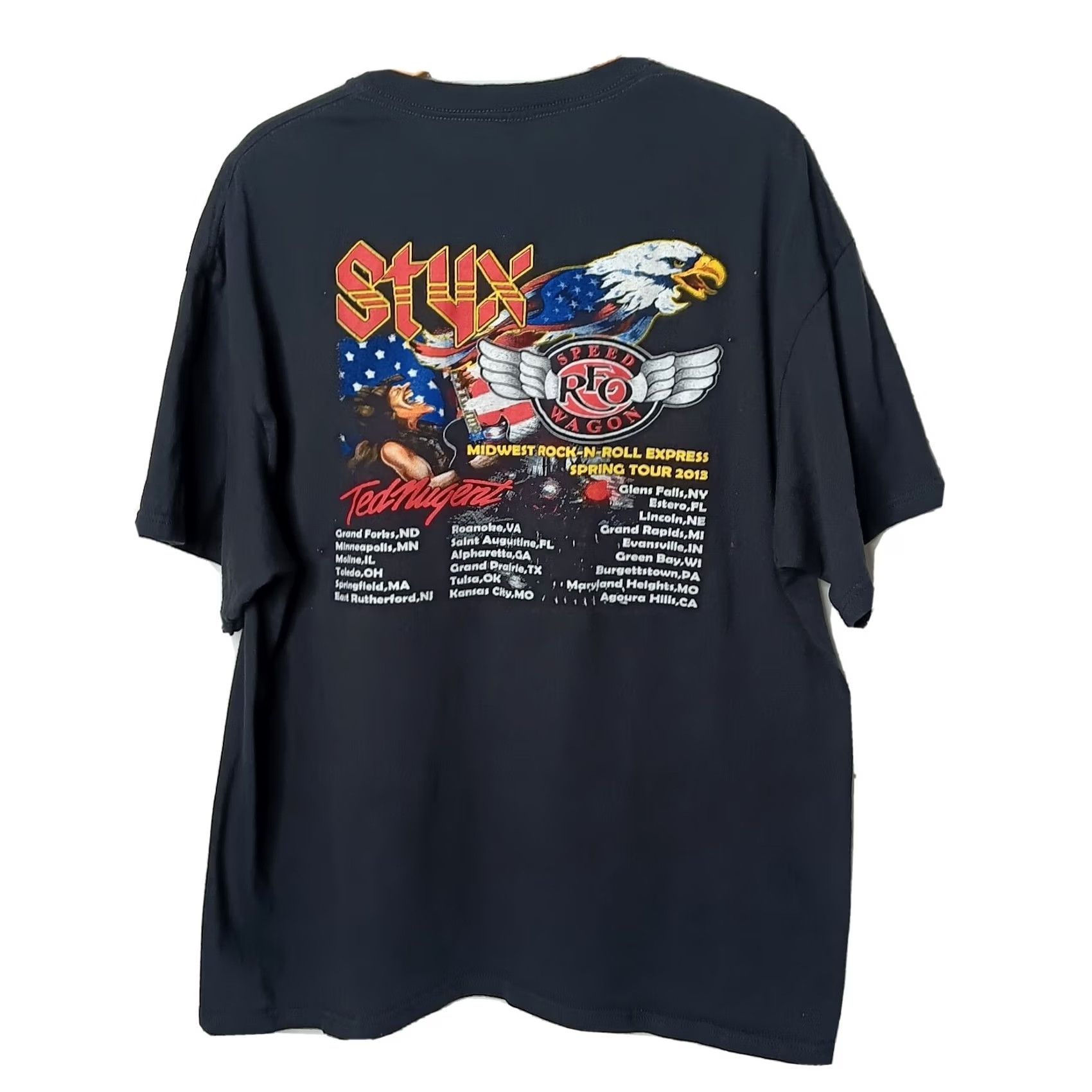 Vintage VINTAGE REO Speedwagon Styx Ted Nugent Tour Shirt 2XL Black Cotton Crew Neck Short Sleeve Men Band Rock n Roll Midwest 2010s Size US XXL / EU 58 / 5 - 3 Thumbnail