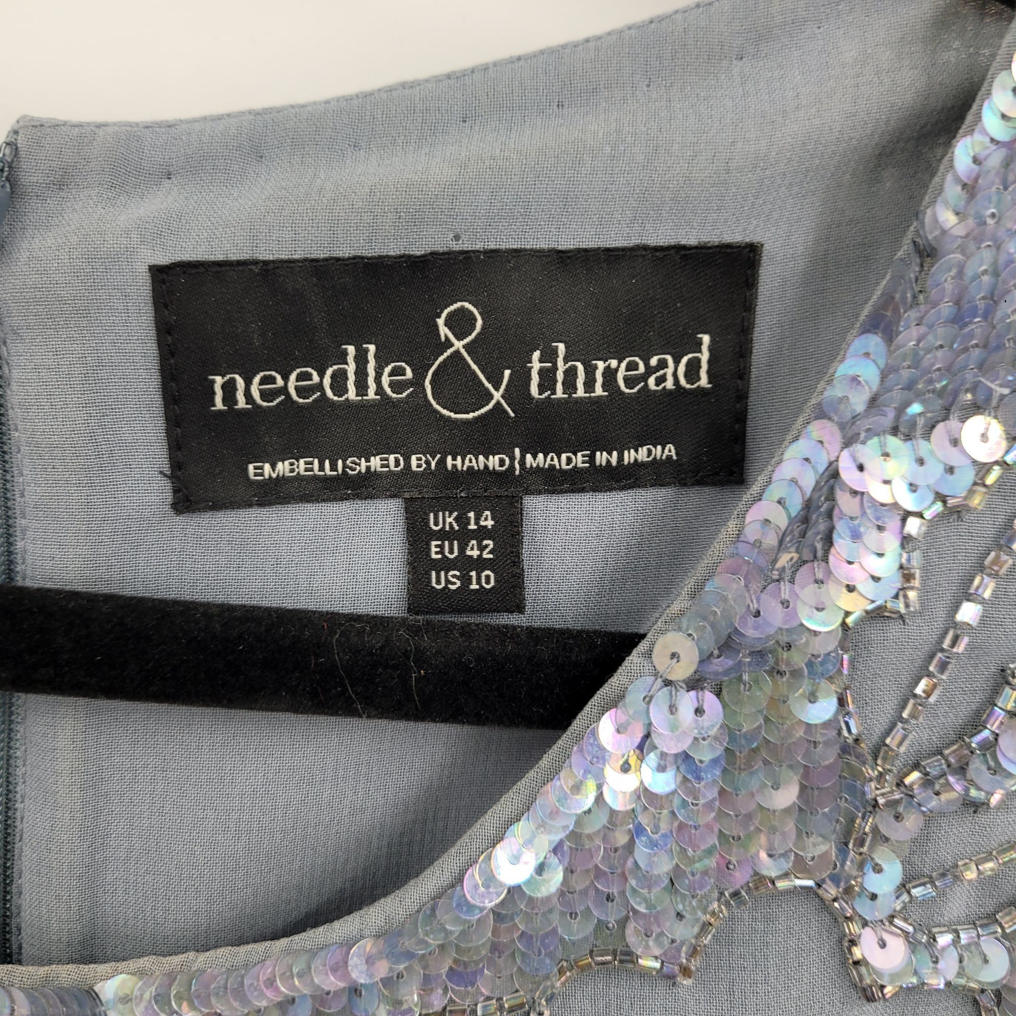 REVOLVE Revolve Needle & Thread Dress Sz 10 Dust Blue Lace Mini Sequ Size L / US 10 / IT 46 - 12 Thumbnail