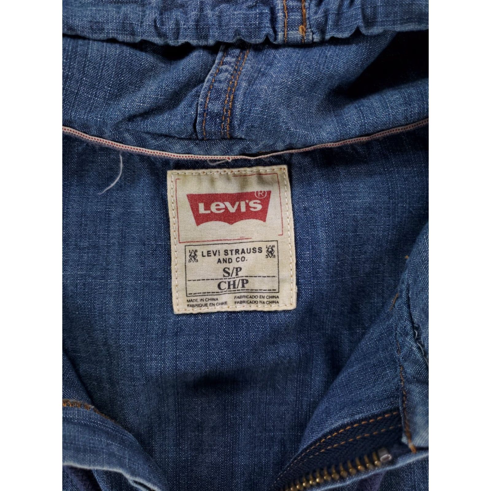 Levi's Levi's 1/4 Zip Hoodie Drawstring Long Sleeve Denim Chambray Mens S Blue Size US S / EU 44-46 / 1 - 3 Thumbnail