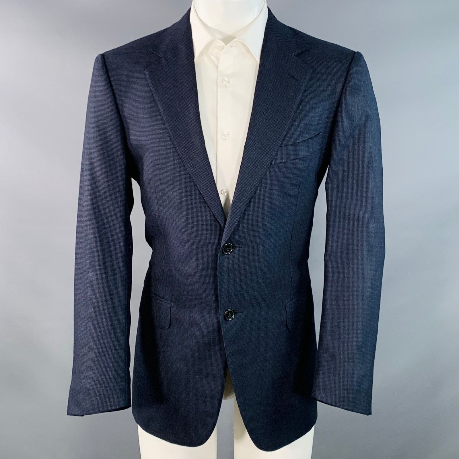 Ermenegildo Zegna Size 40 Navy Black Checkered Wool Sport Coat Size 40R - 1 Thumbnail