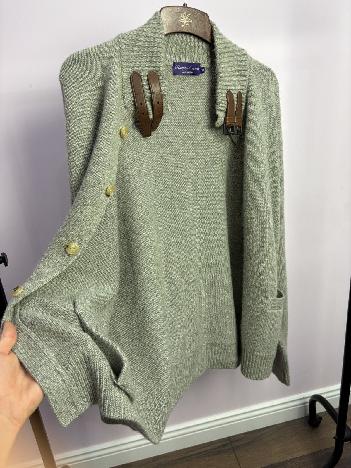 Ralph Lauren Purple Label Ralph Lauren Purple Label Cashmere Leather Cardigan Sweater Size US XL / EU 56 / 4 - 5 Thumbnail