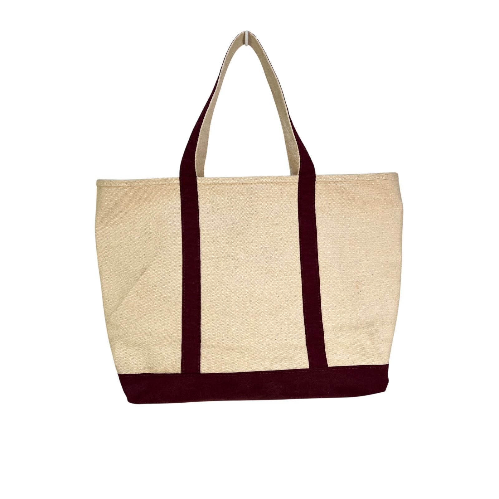 Lands' End × Vintage L.L. Bean Boat Tote Canvas Burgundy Trim Size ONE SIZE - 8 Thumbnail