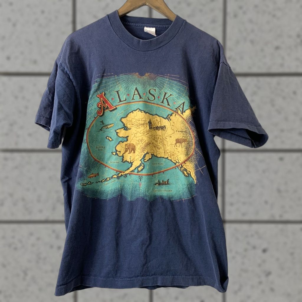Fruit Of The Loom VINTAGE Alaska Map Shirt Fruit of the Loom XL Blue 90s Map Mens T-Shirt Size US XL / EU 56 / 4 - 1 Thumbnail