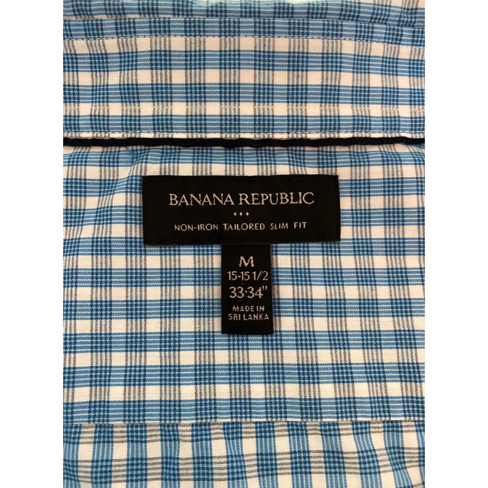 Banana Republic VINTAGE? No. Banana Republic Dress Shirt Mens M Blue Check Non Iron Tailored Slim Fit Size 40R - 2 Thumbnail