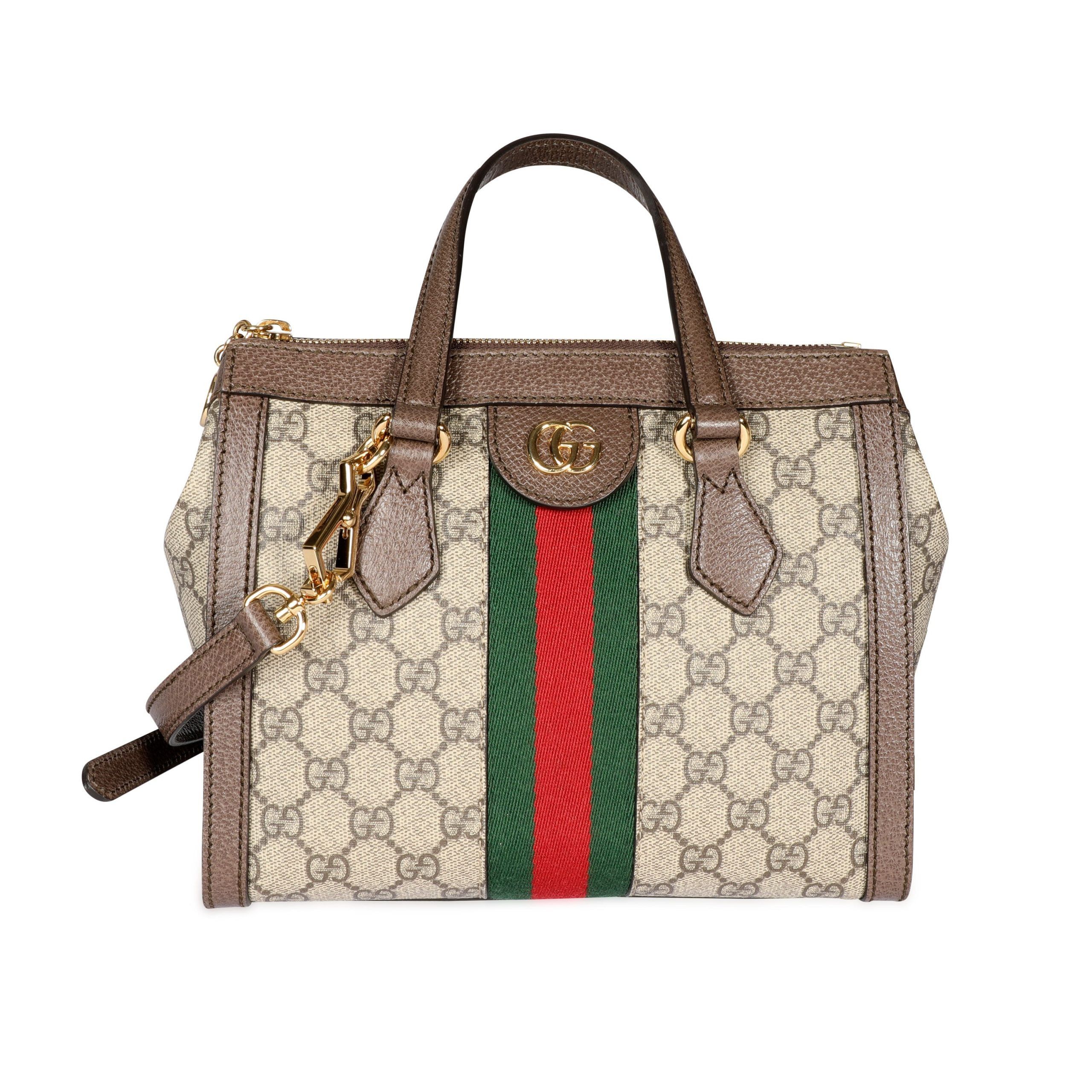 image of Gucci GG Supreme Small Ophidia Tote Bag in Brown, Women's
