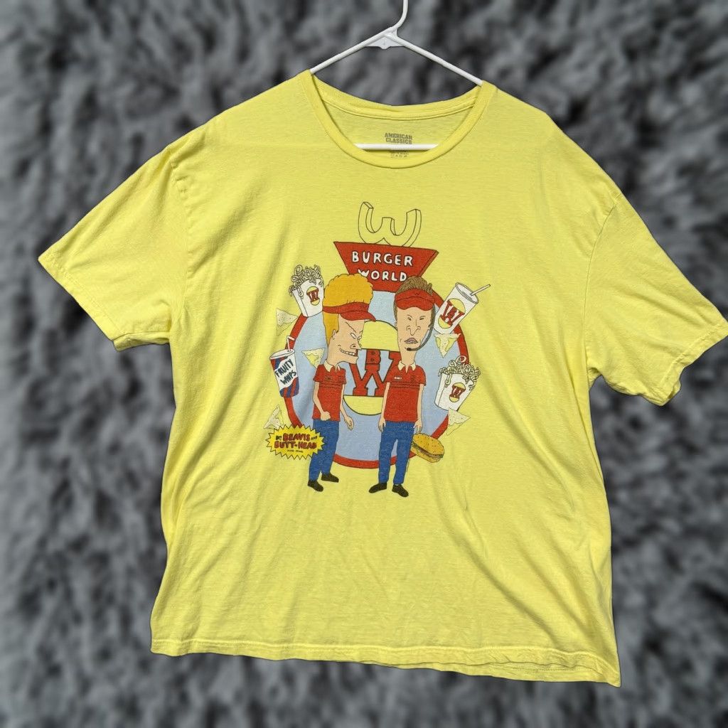 Vintage Beavis and Butt-Head Shirt Mens 2XL Yellow Burger World Graphic Grunge Kidcore Size US XXL / EU 58 / 5 - 1 Thumbnail