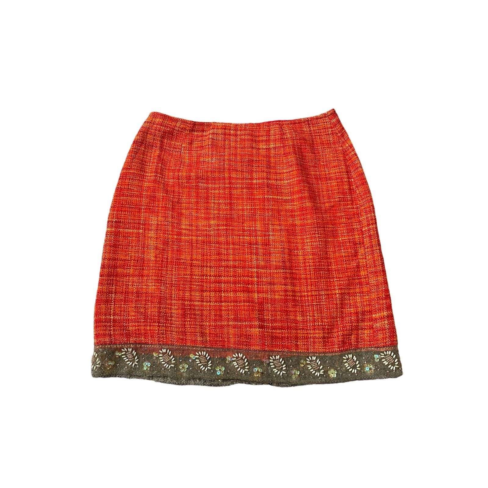 Other Josephine Chaus Medium Orange Tweed-Style Skirt Size 30" / US 8 / IT 44 - 2 Thumbnail