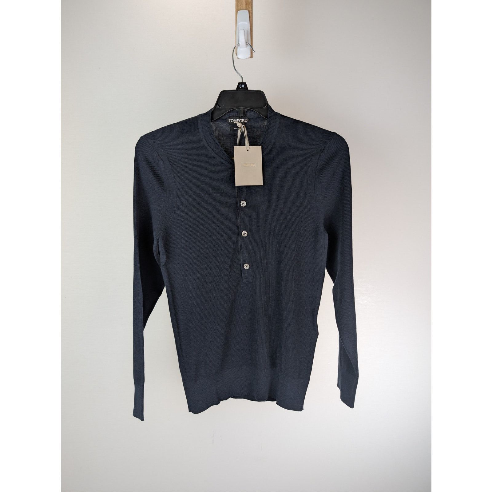 Tom Ford o1rshd1 Henley Shirt in Navy Blue Size US S / EU 44-46 / 1 - 1 Thumbnail