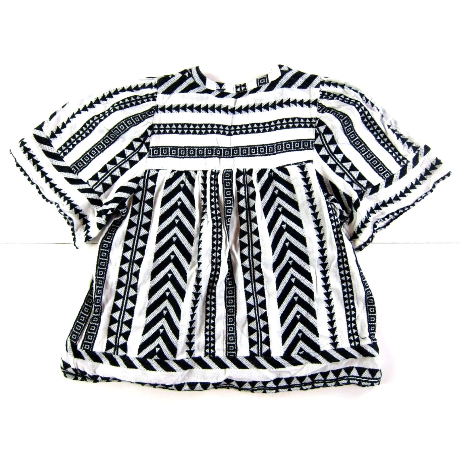 Old Navy Old Navy Geometric Small 100% Cotton Black White Peasant Smock Blouse Medium Size M / US 6-8 / IT 42-44 - 2 Thumbnail
