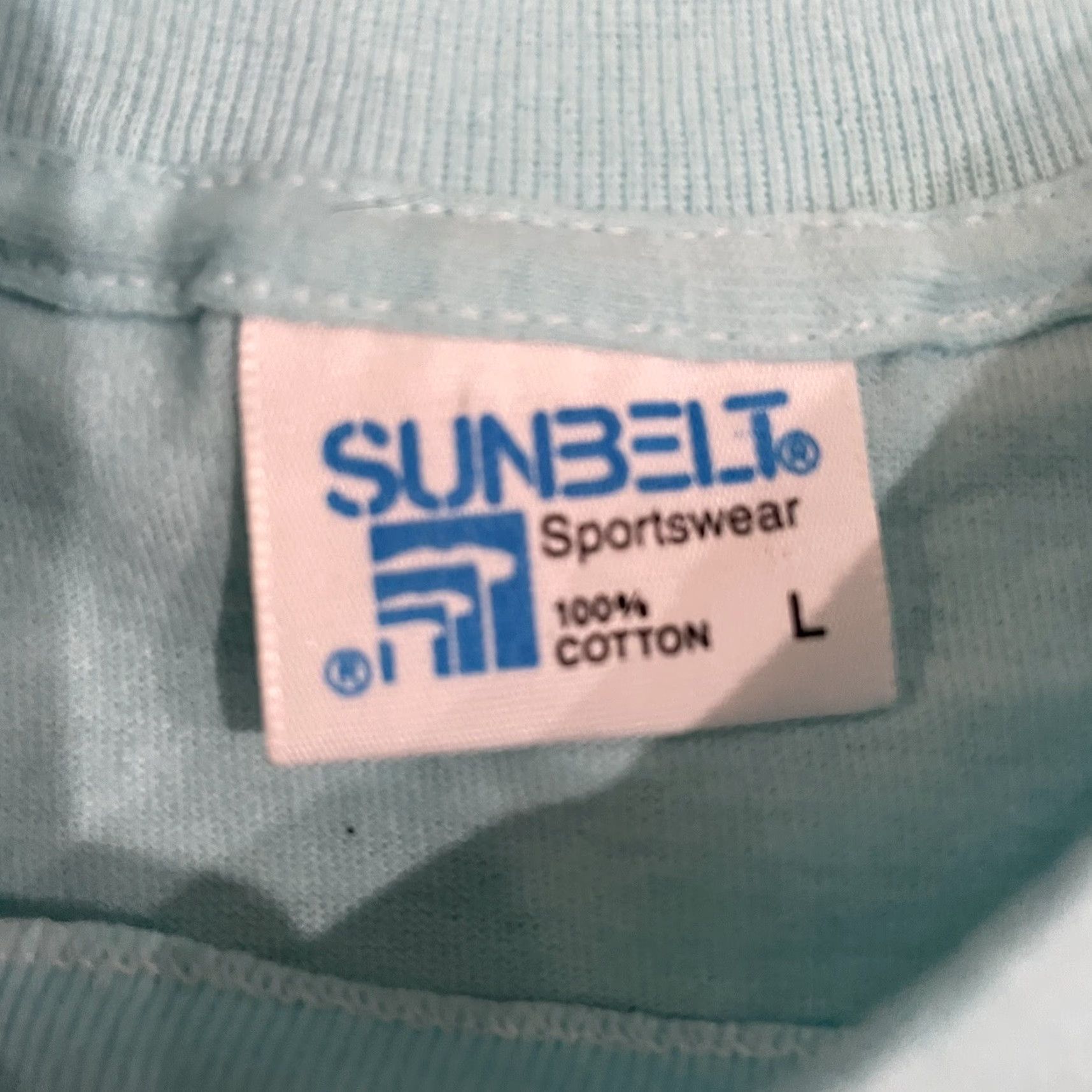 Vintage VINTAGE Sunbelt T-Shirt Shirt Men Large 100% Cotton Light Blue USA 90s Boys/Girls? Size US L / EU 52-54 / 3 - 4 Thumbnail