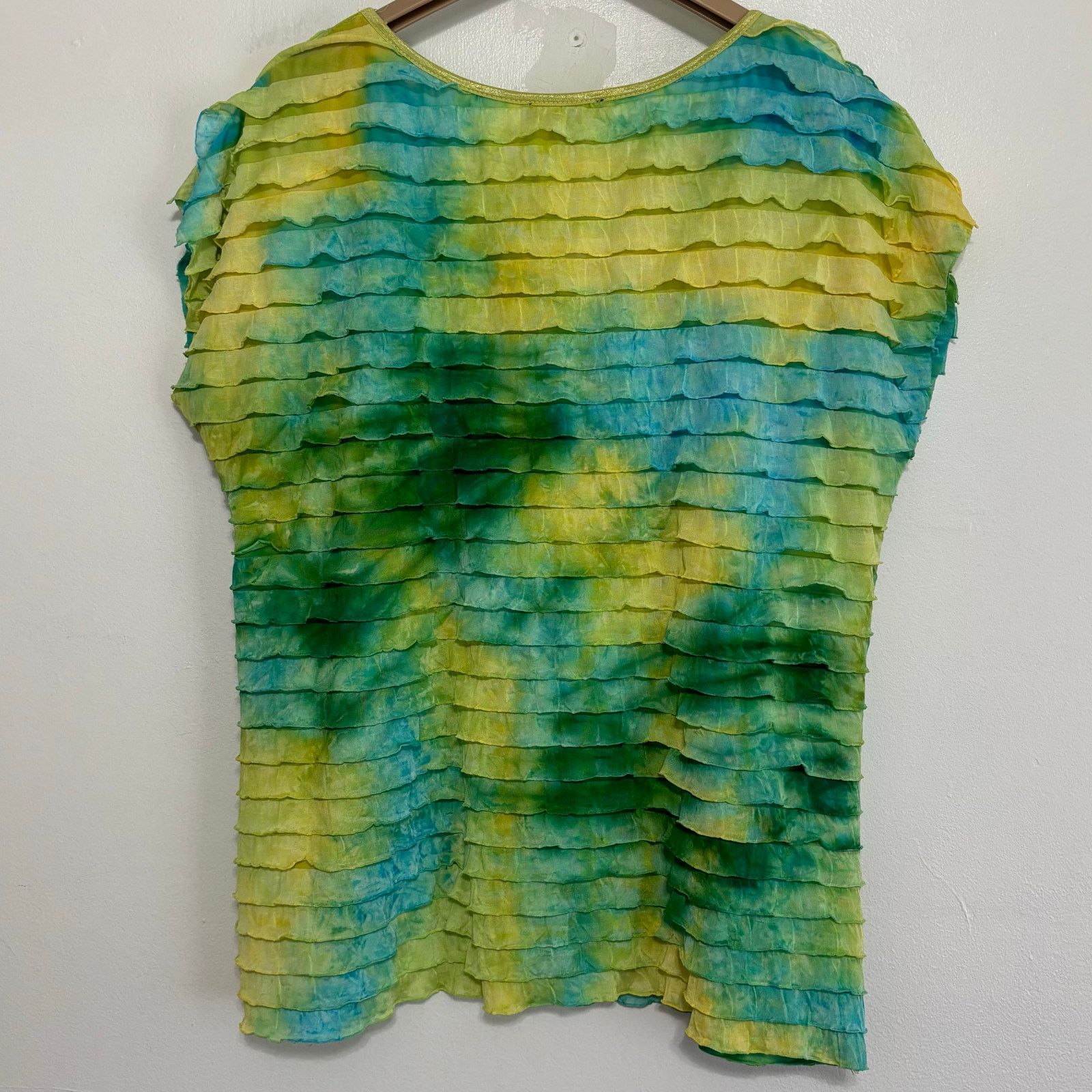 Other Elementz Tie Dye Ruffle Layer Shirt Blue Yellow Green Size L / US 10 / IT 46 - 2 Thumbnail