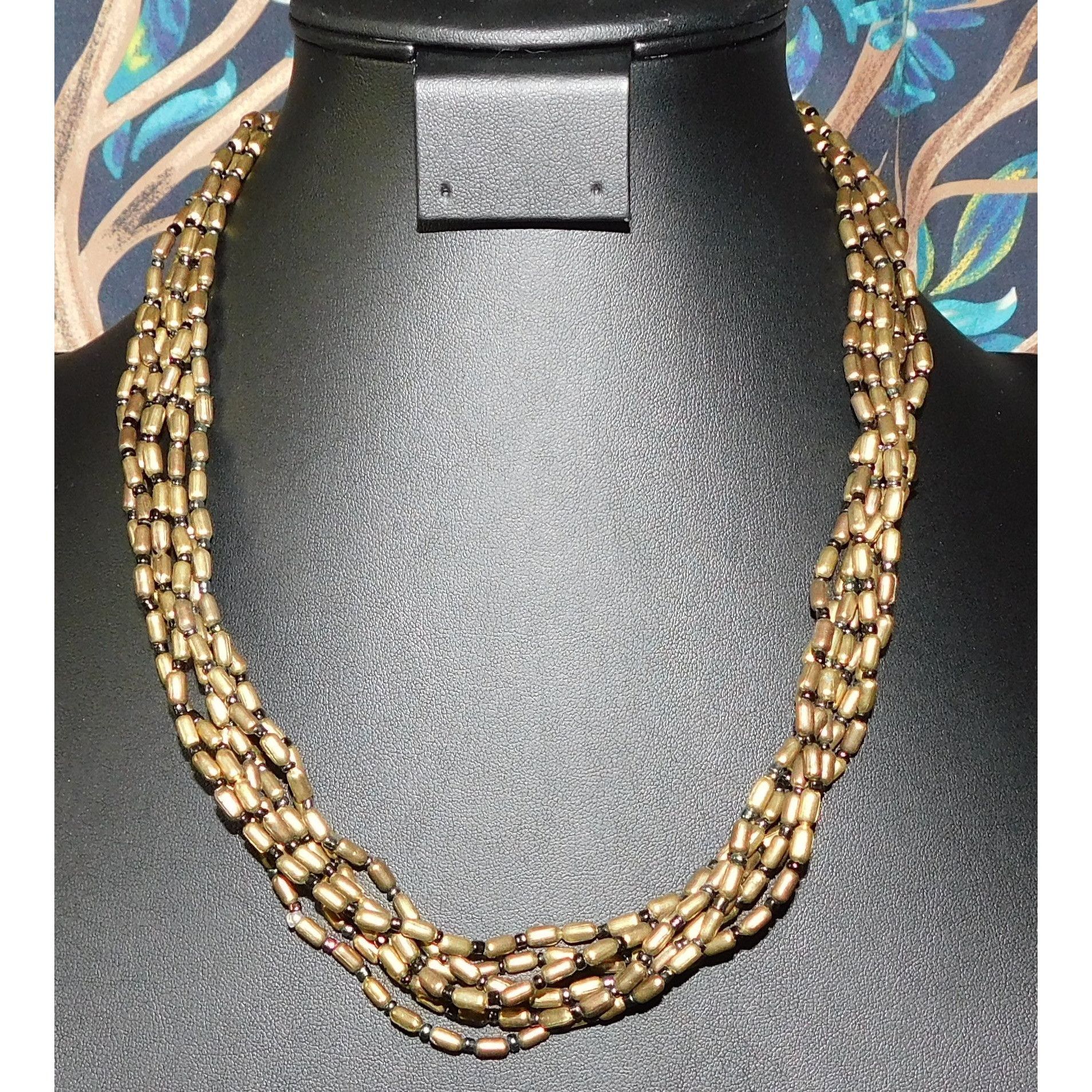 Other Casual Black And Gold Tone Glass Beaded Layered Necklace Size ONE SIZE - 1 Thumbnail