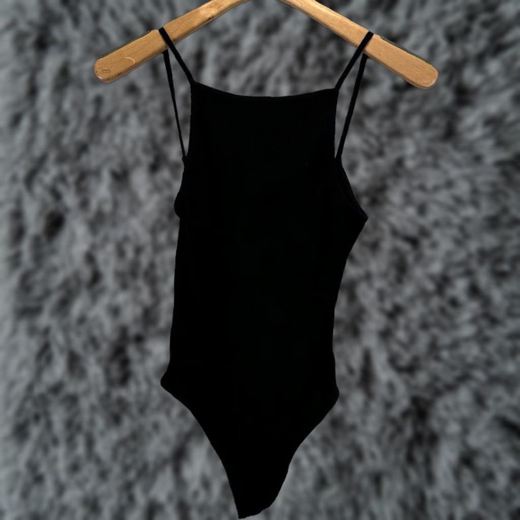 Vintage Wilfred Aritzia Women's Bodysuit Size M Black Ribbed Sleeveless Square Neck Casual Basic Size M / US 6-8 / IT 42-44 - 1 Thumbnail