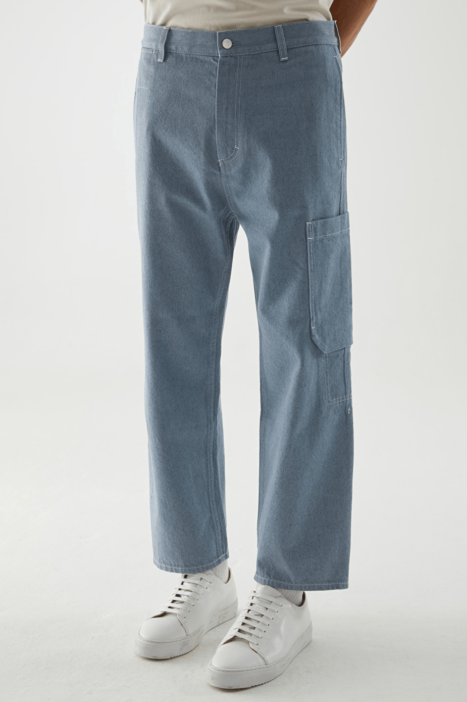 Cos Cos Mens Organic Cotton Denim Cargo Trousers 34 Light blue Size US 34 / EU 50 - 1 Thumbnail
