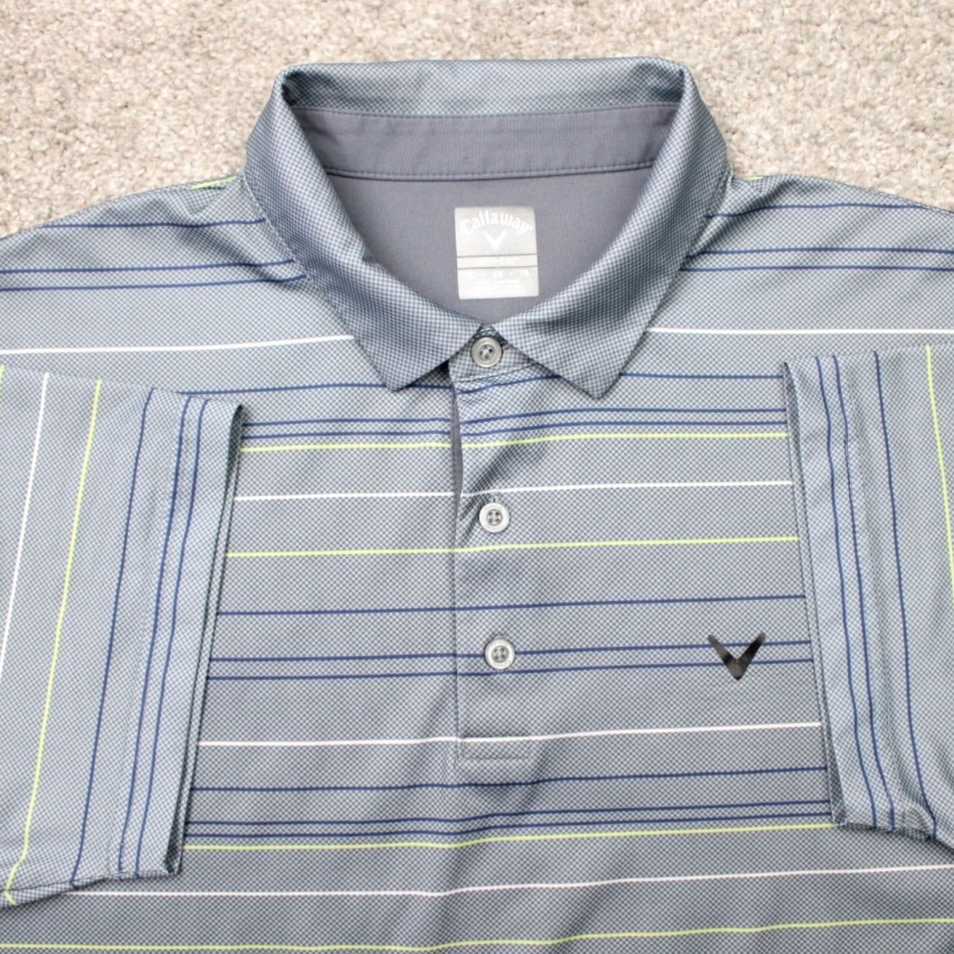 Callaway Callaway Polo Shirt Mens XL Gray/Blue/Green Stripes Opti-Dri 100% Polyester Short Sleeve Polo Golf Shirt Mens XL Gray/Blue/Green Stripes Size US XL / EU 56 / 4 - 2 Thumbnail