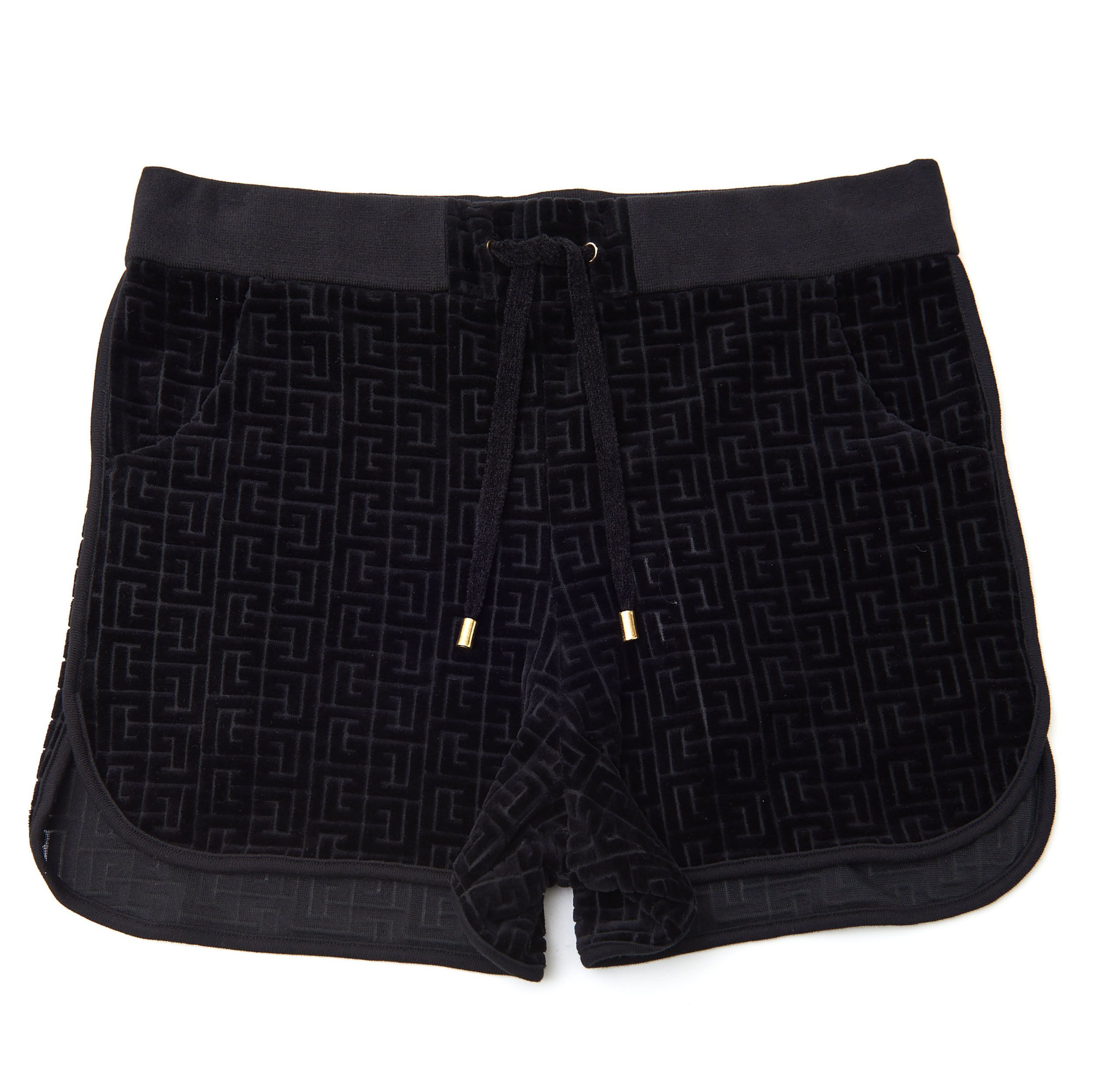 Balmain Black Velvet Shorts With Embossed Balmain Monogram Size 30" / US 8 / IT 44 - 1 Thumbnail