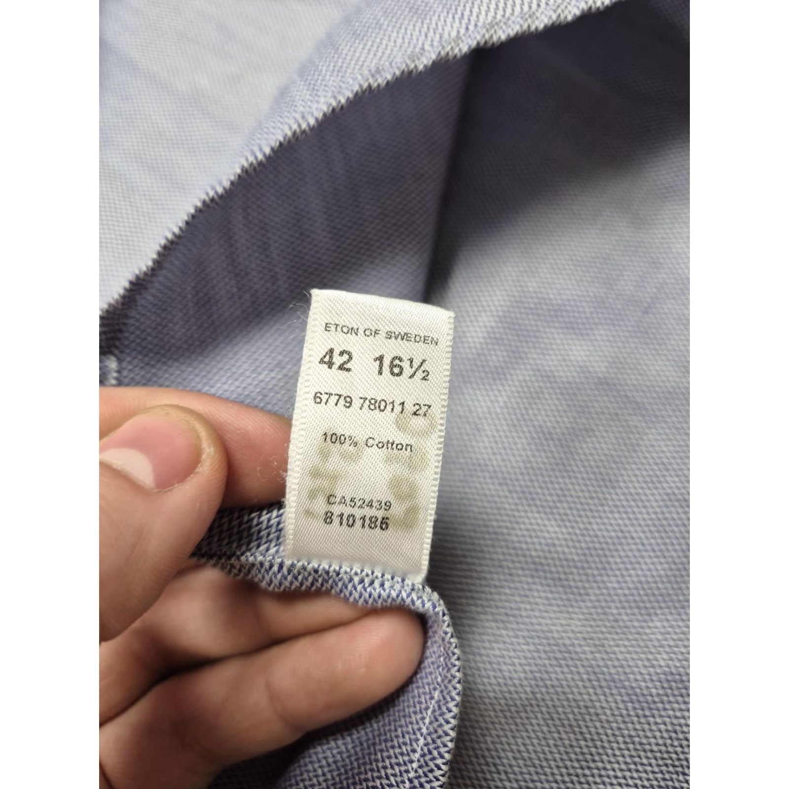 Eton EtonDress Shirt Mens 16.5 34/35 Blue Herringbone Point Collar Classic Fit Size 46R - 5 Thumbnail