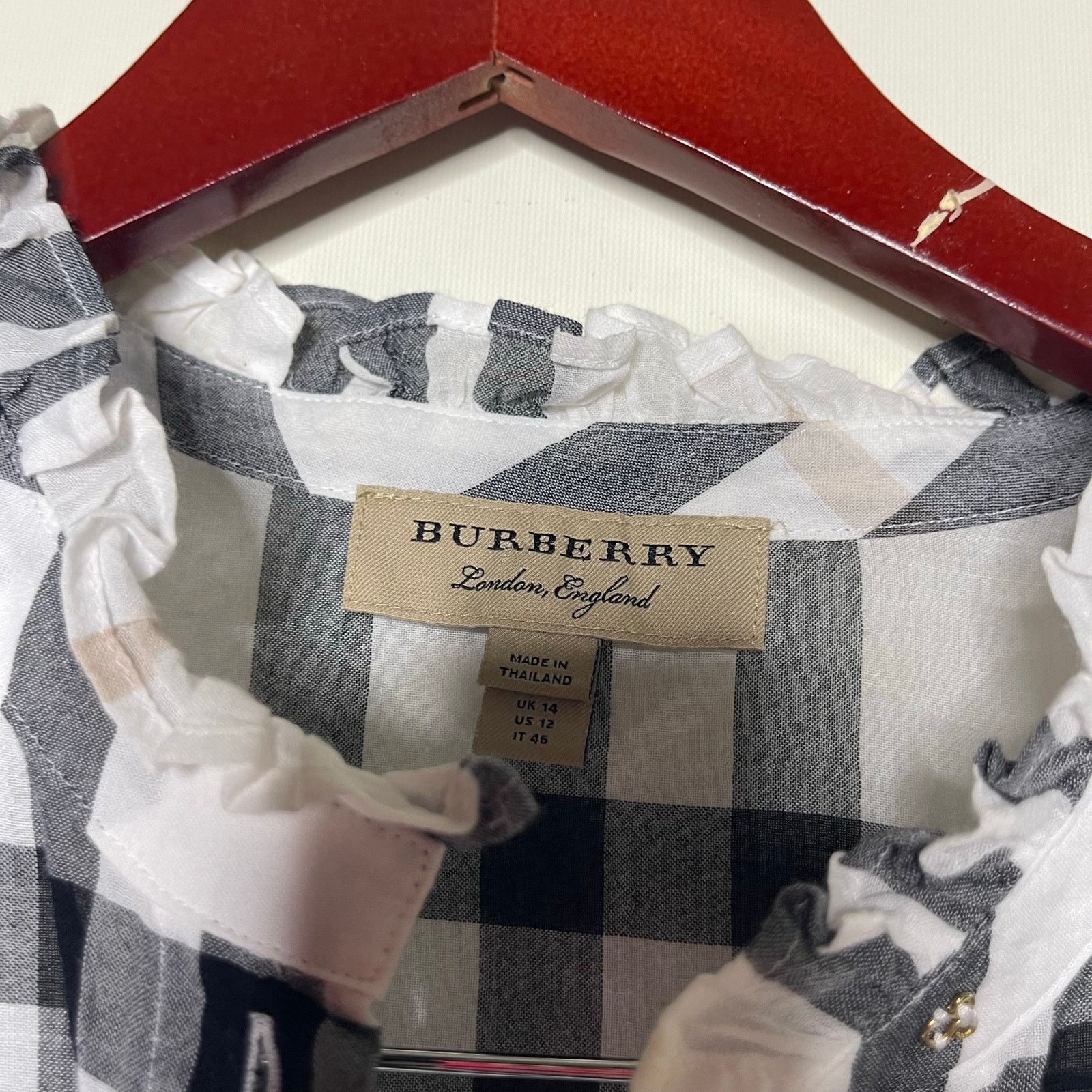 Burberry White Black Plaid Print 3/4 Sleeve Button-Up Top 12
