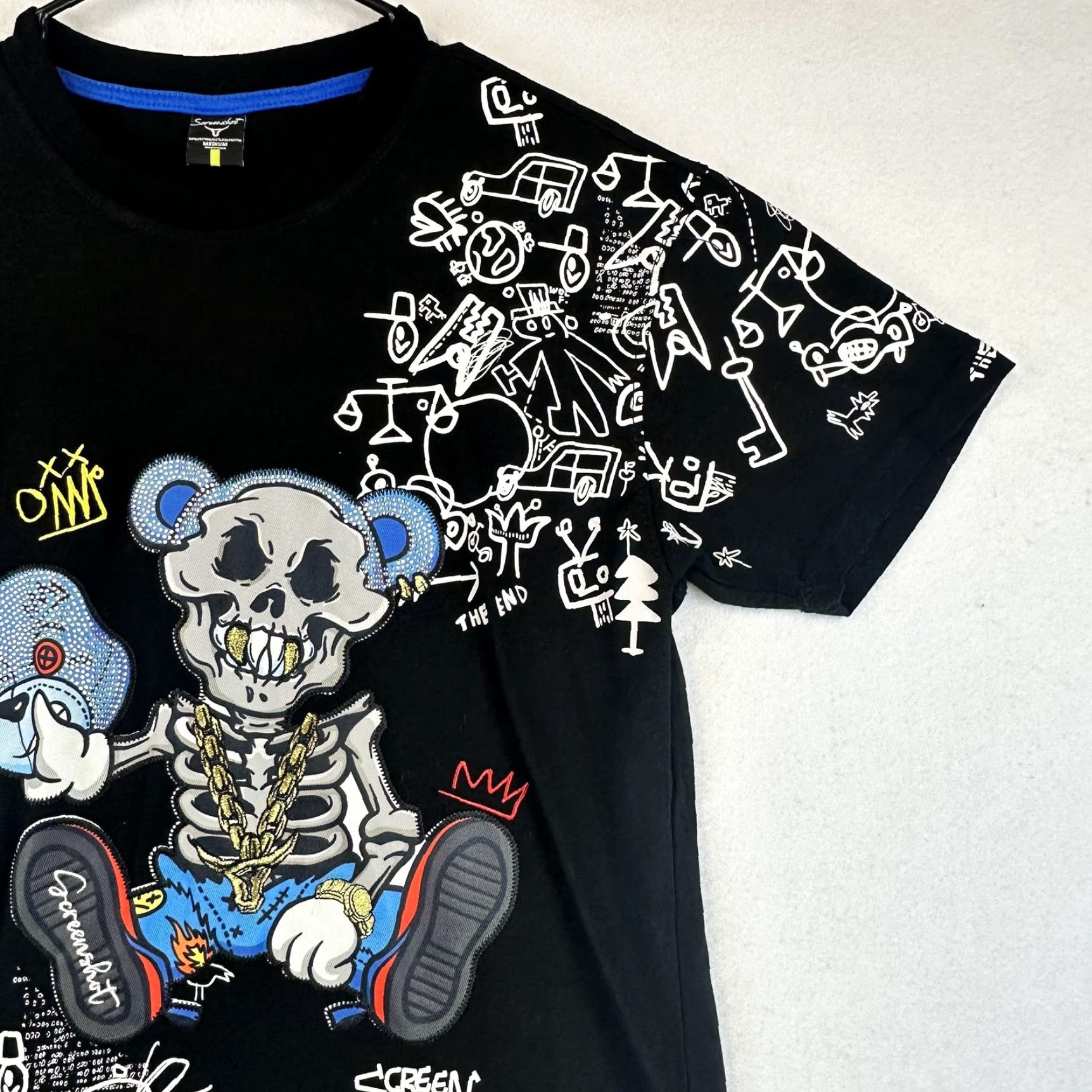 Vintage Screenshot Shirt Mens Medium Black Graphic Skeleton Bear Streetwear Urban Art Tee Size US M / EU 48-50 / 2 - 5 Thumbnail