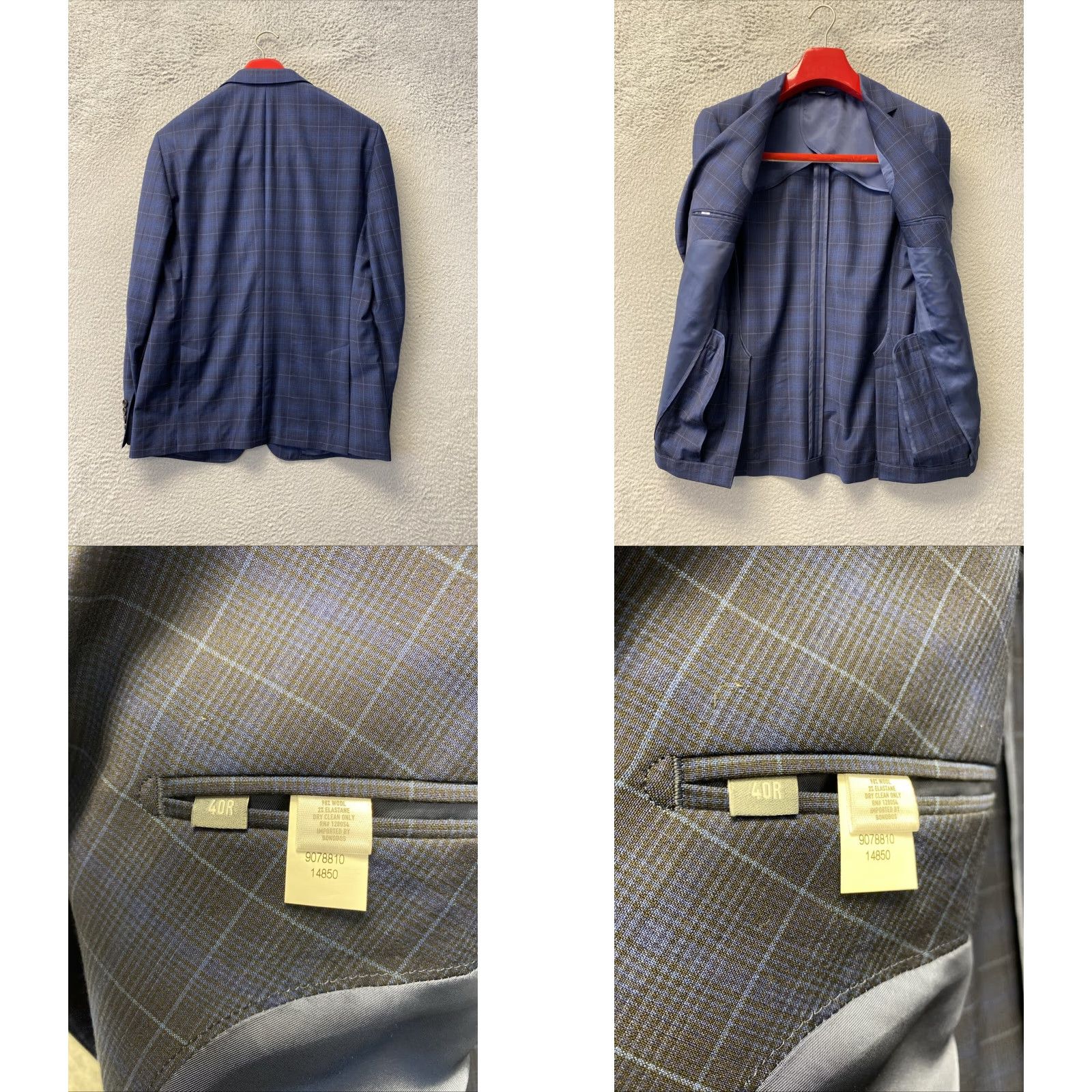 Bonobos Bonobos Men Blazer Slim Fit Windowpane Wool Elastane Navy 40R Business Casual Formal Size 40R - 8 Thumbnail