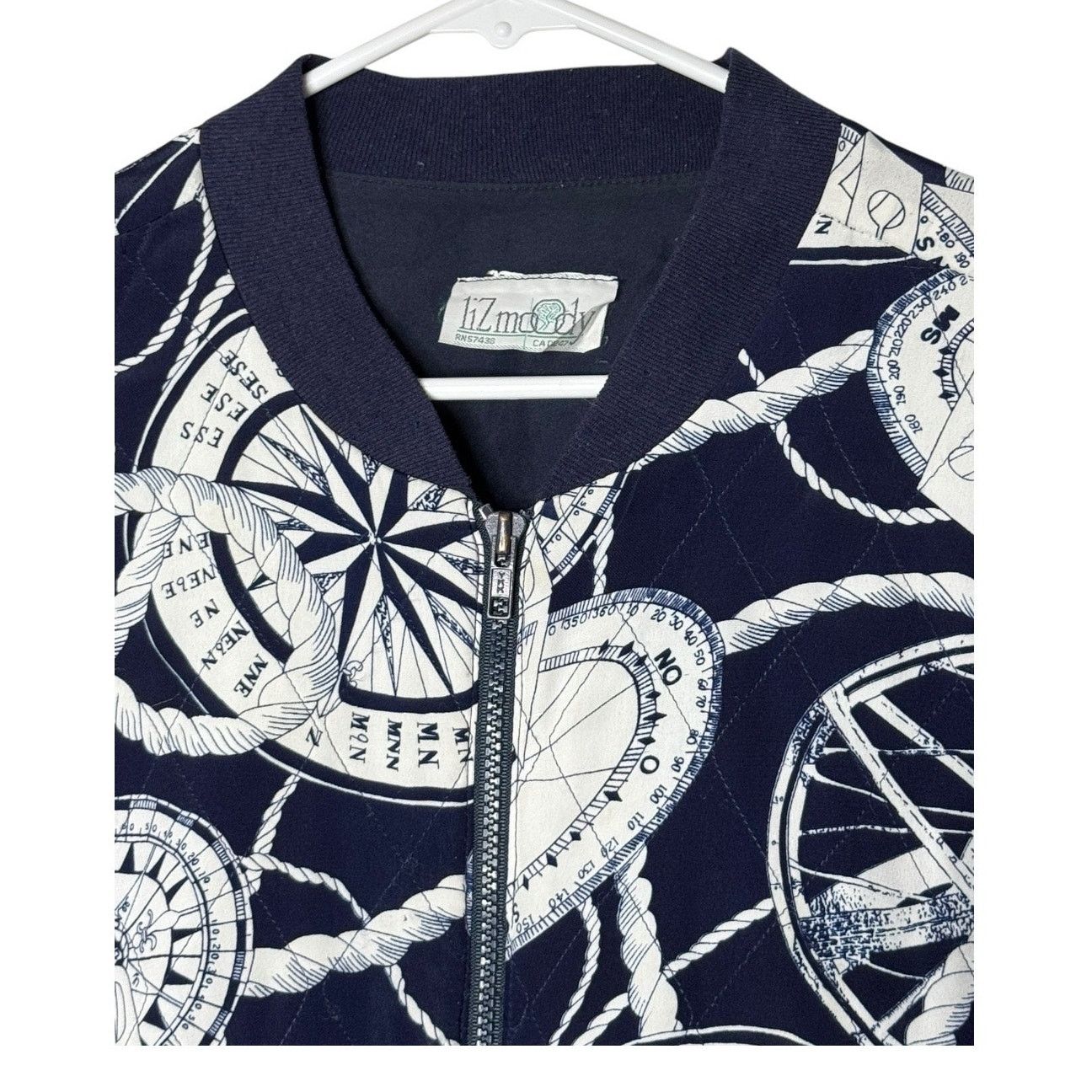 Vintage Vtg Liz Moody nautical silk quilt jacket navy white large Size L / US 10 / IT 46 - 2 Thumbnail