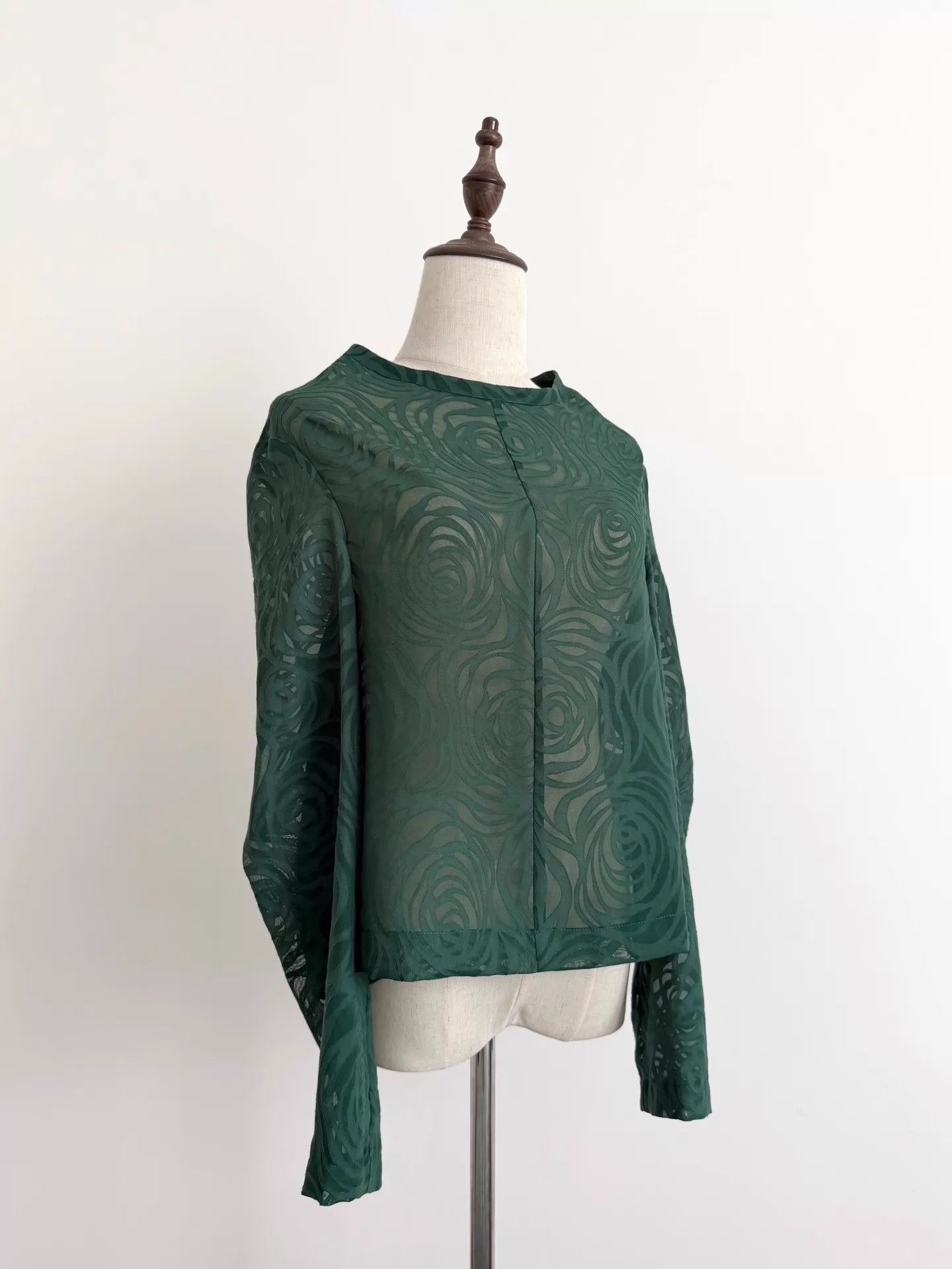 Comme des Garcons CDG 1996 FW Dark Green Rose Sheer Top Size ONE SIZE - 7 Thumbnail