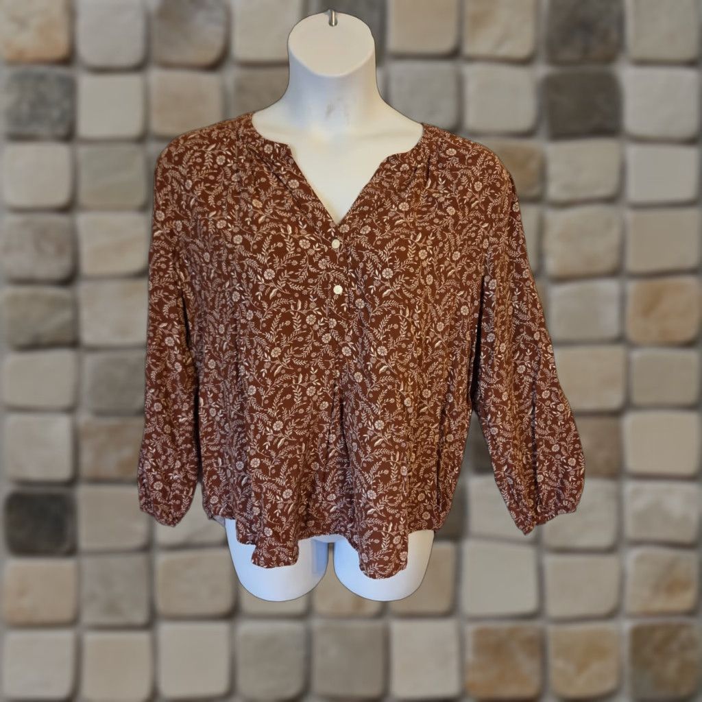 Old Navy Old Navy Orange Floral Print Top Shirt XL Boho Shirt Woman's Series Size XL / US 12-14 / IT 48-50 - 1 Thumbnail