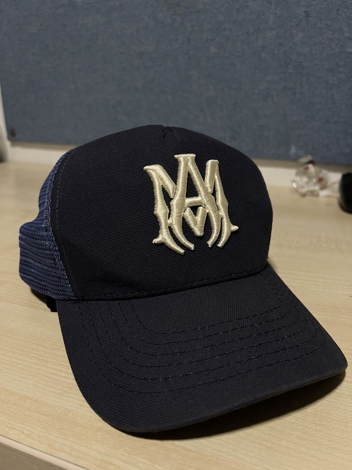image of Amiri Logo Embroidered Cap in Blue, Men's