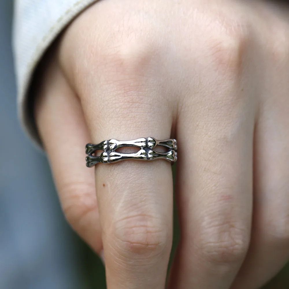 Jewelry Simple Gothic Skull Bone Rings Size ONE SIZE - 1 Thumbnail
