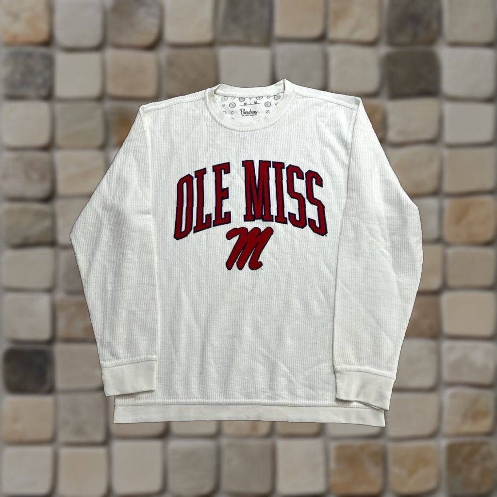 Vintage Pressbox By Royce Apparel Sweatshirt Womens M White Logo Casual Pullover Knit Crew Neck Regular Fit Long Sleeve Cotton Thermal Winter Fall Womens Size M / US 6-8 / IT 42-44 - 1 Thumbnail