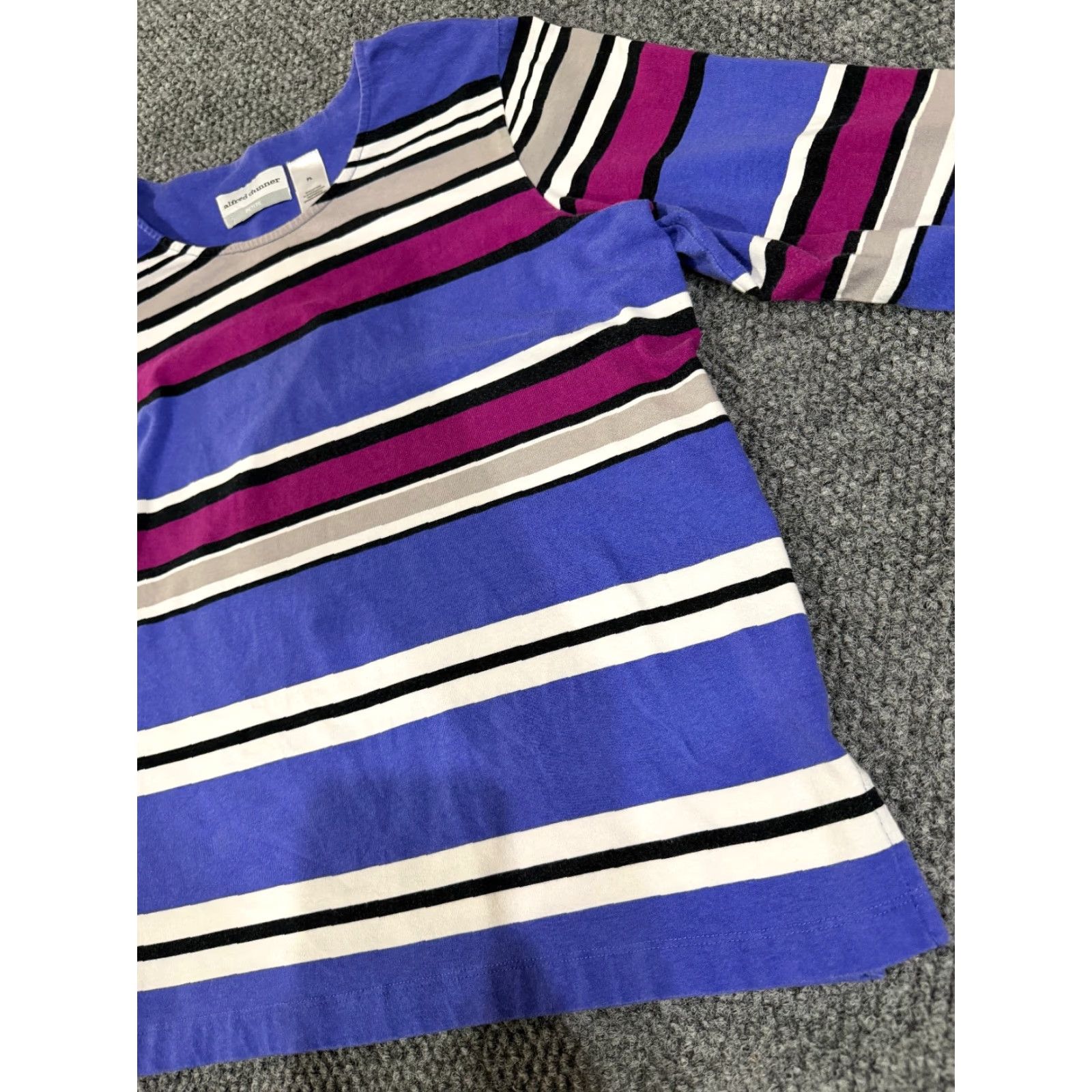 Vintage Alfred Dunner Blouse Womens Petite Large Purple Pink Striped Long Sleeve Round Neck Knit Velvet Ruffle Casual Size L / US 10 / IT 46 - 4 Thumbnail