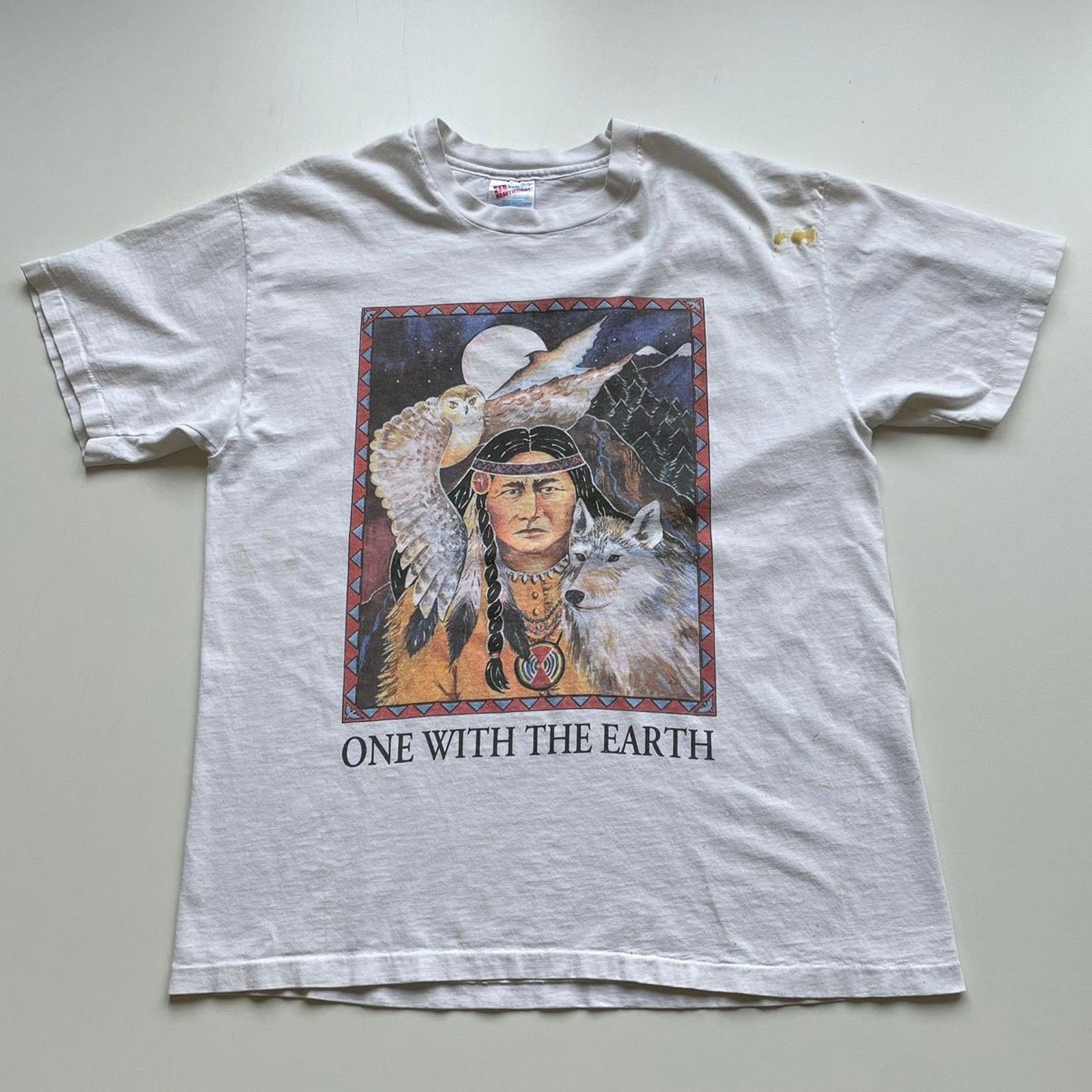 Vintage Vintage 90s Native American One With The Earth T Shirt Large Size US L / EU 52-54 / 3 - 1 Thumbnail