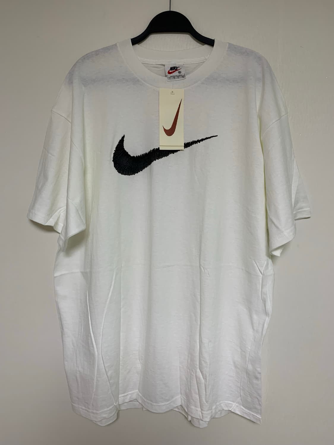 image of Nike 90's Archive Embroidery Swoosh Logo T-Shirts in White, Men's (Size XL)