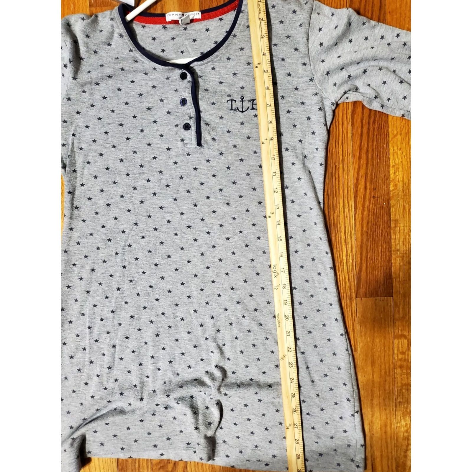 Tommy Hilfiger Tommy Hilfiger Sleepwear Women's Size S Gray Nightgown Henley Long Sleeve Star AOP Logo Comfort Shirt Dress Nightgown Size ONE SIZE - 7 Thumbnail