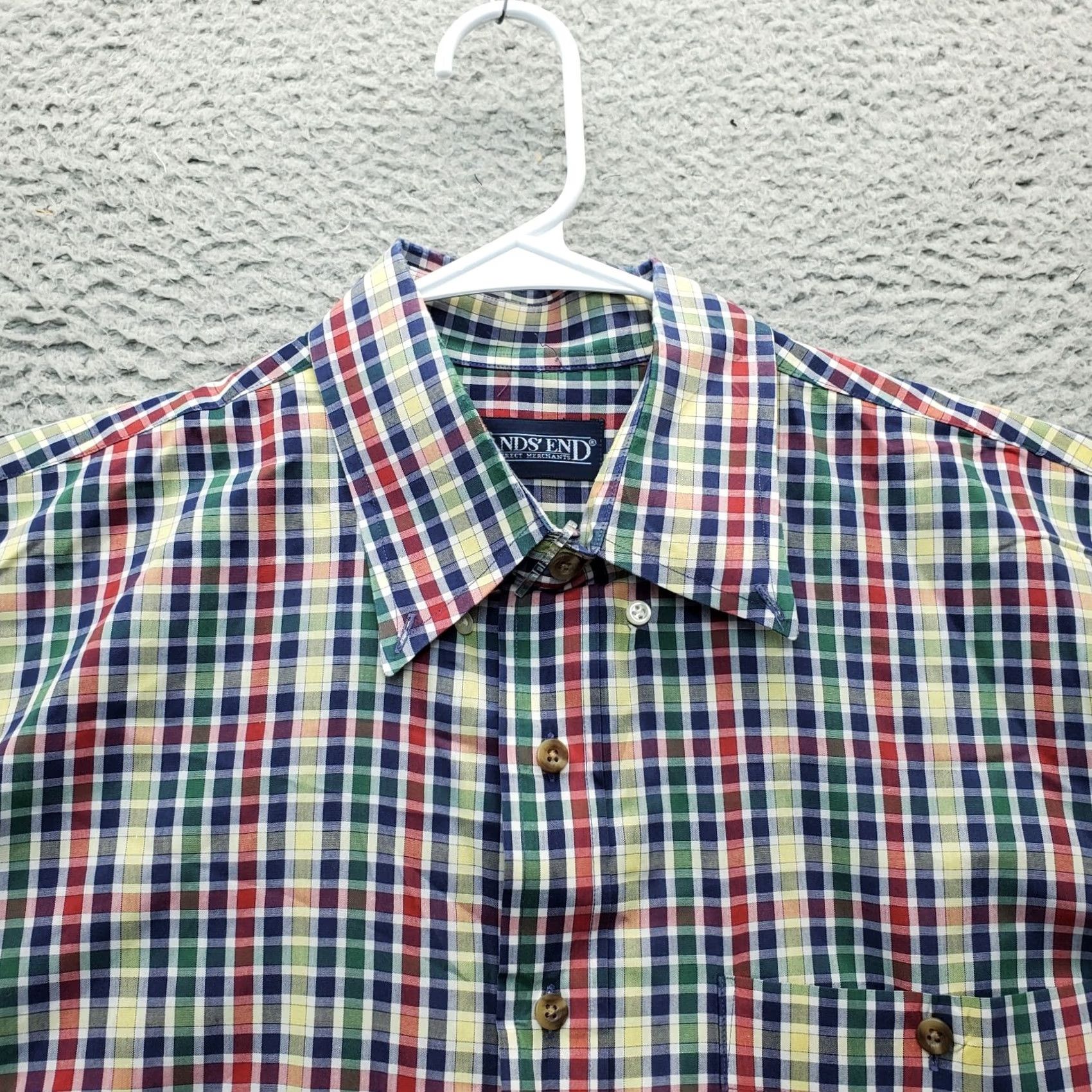 Lands' End Lands' End Dress Shirt Mens Large Multi Checkered Long Sleeve Pocket Button Down Size 42R - 6 Thumbnail