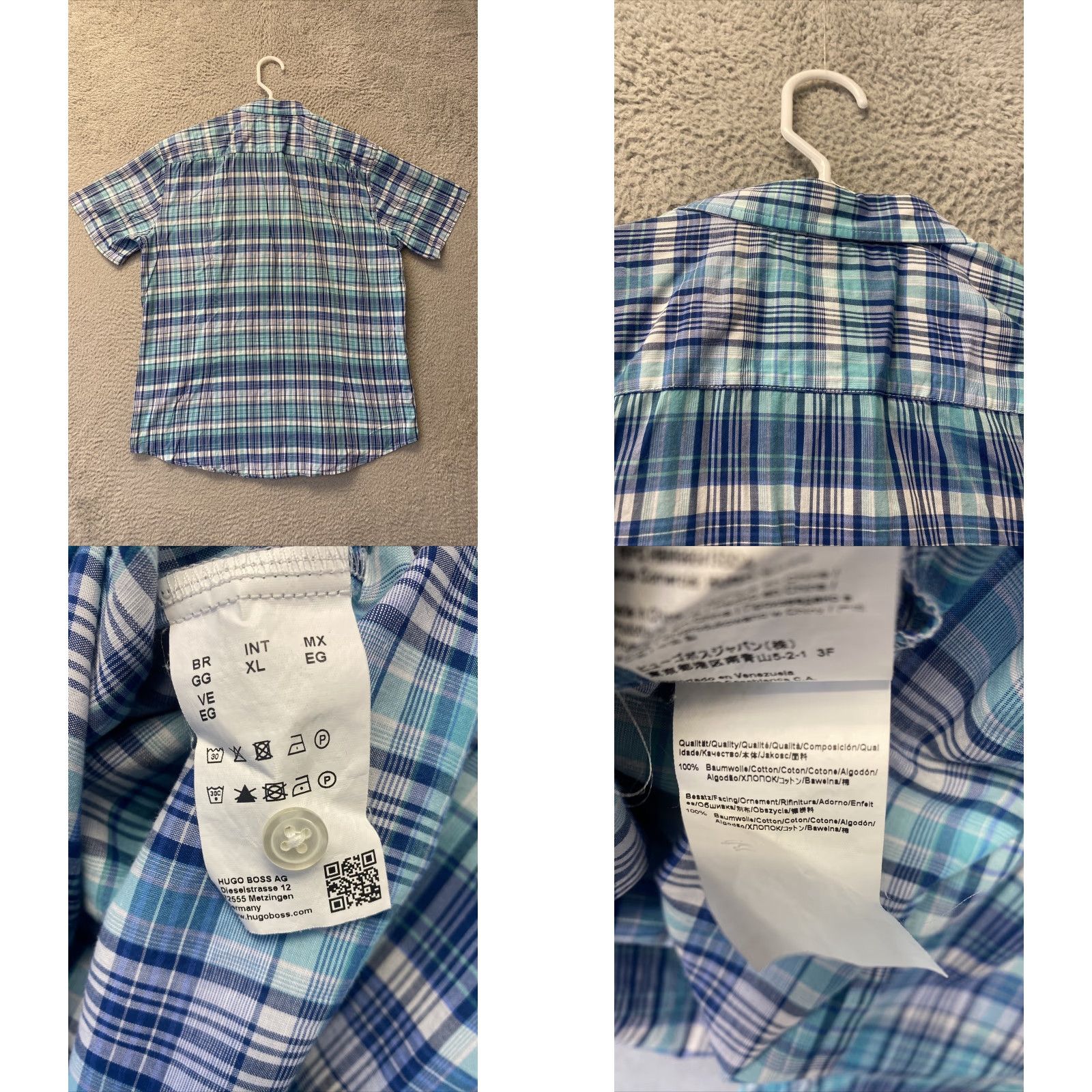 Hugo Boss HUGO BOSS Aqua Plaid Short Sleeve Button-Up Shirt XL Lightweight Men’s Size US XL / EU 56 / 4 - 8 Thumbnail