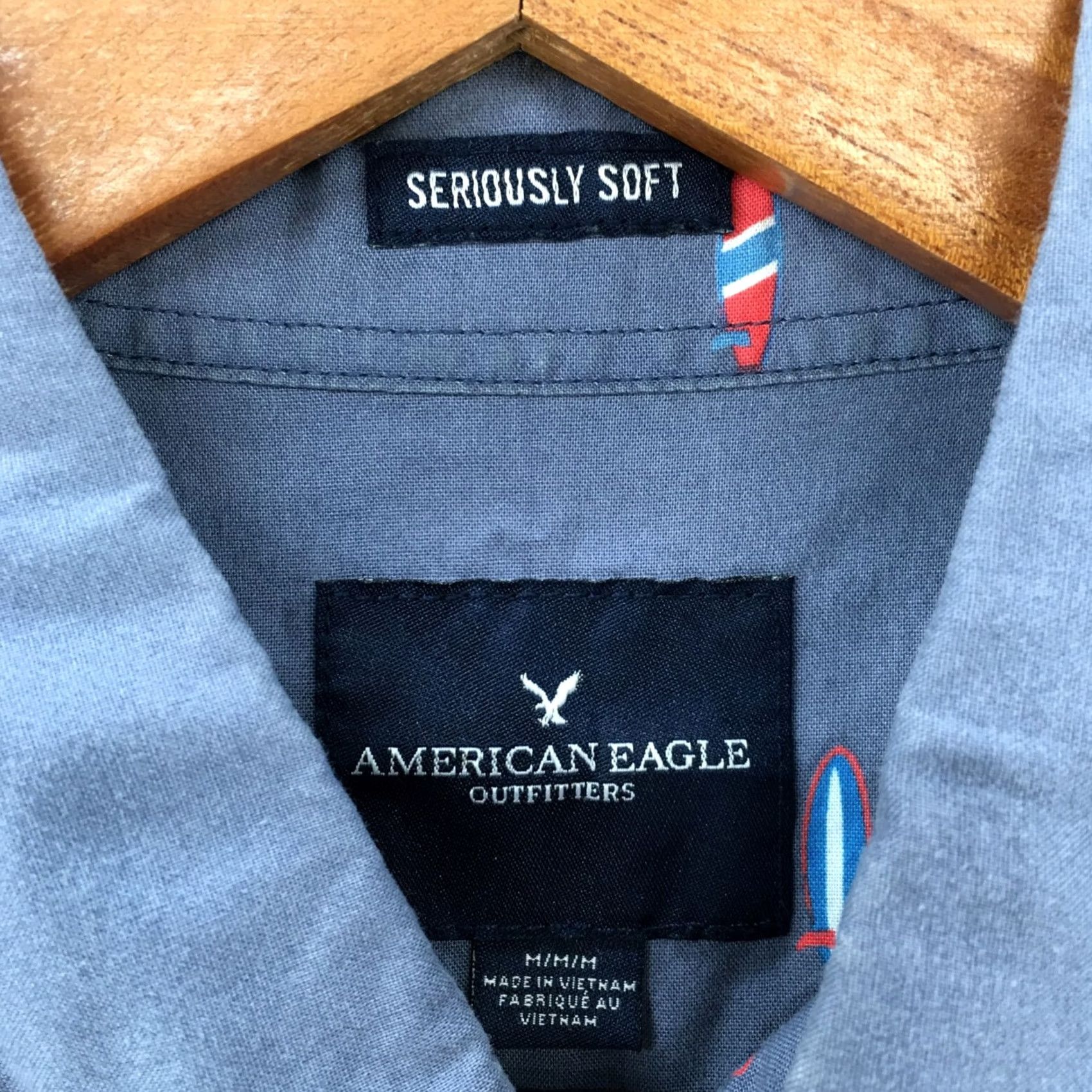 American Eagle Outfitters American Eagle Outfitters Button-Down Shirt Mens M Blue Short Sleeve Printed Top Size US M / EU 48-50 / 2 - 6 Thumbnail