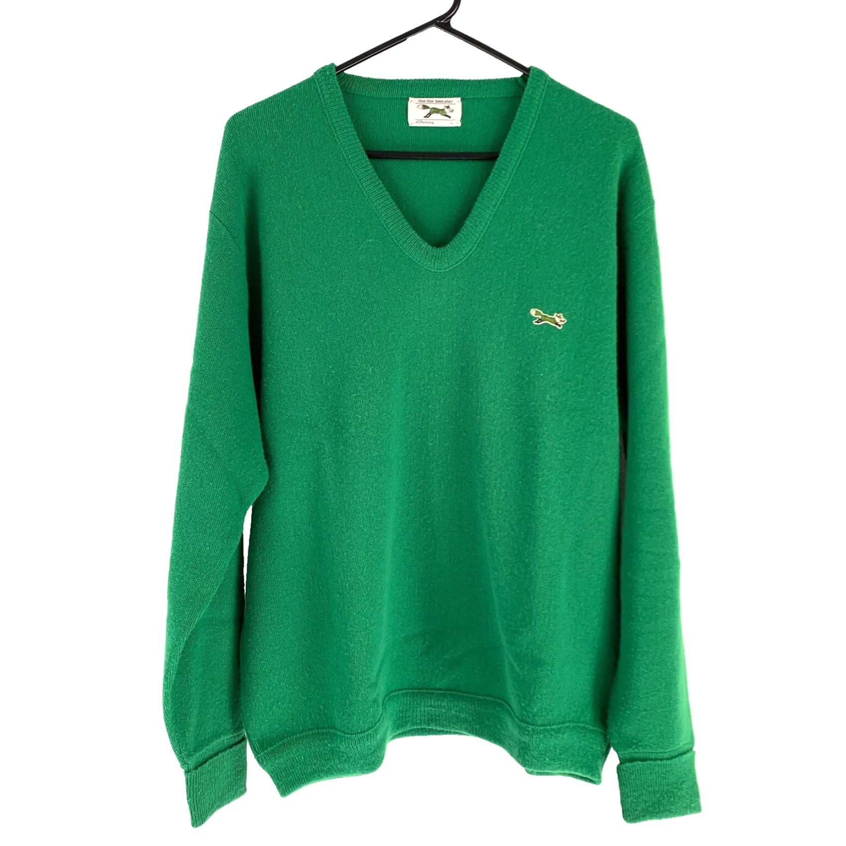 JCPenney VINTAGE JcPenney Green The Fox V-Neck Sweater Mens Large Shirt Adult Large Green 1970s Wool Blend Grunge Size US L / EU 52-54 / 3 - 2 Thumbnail