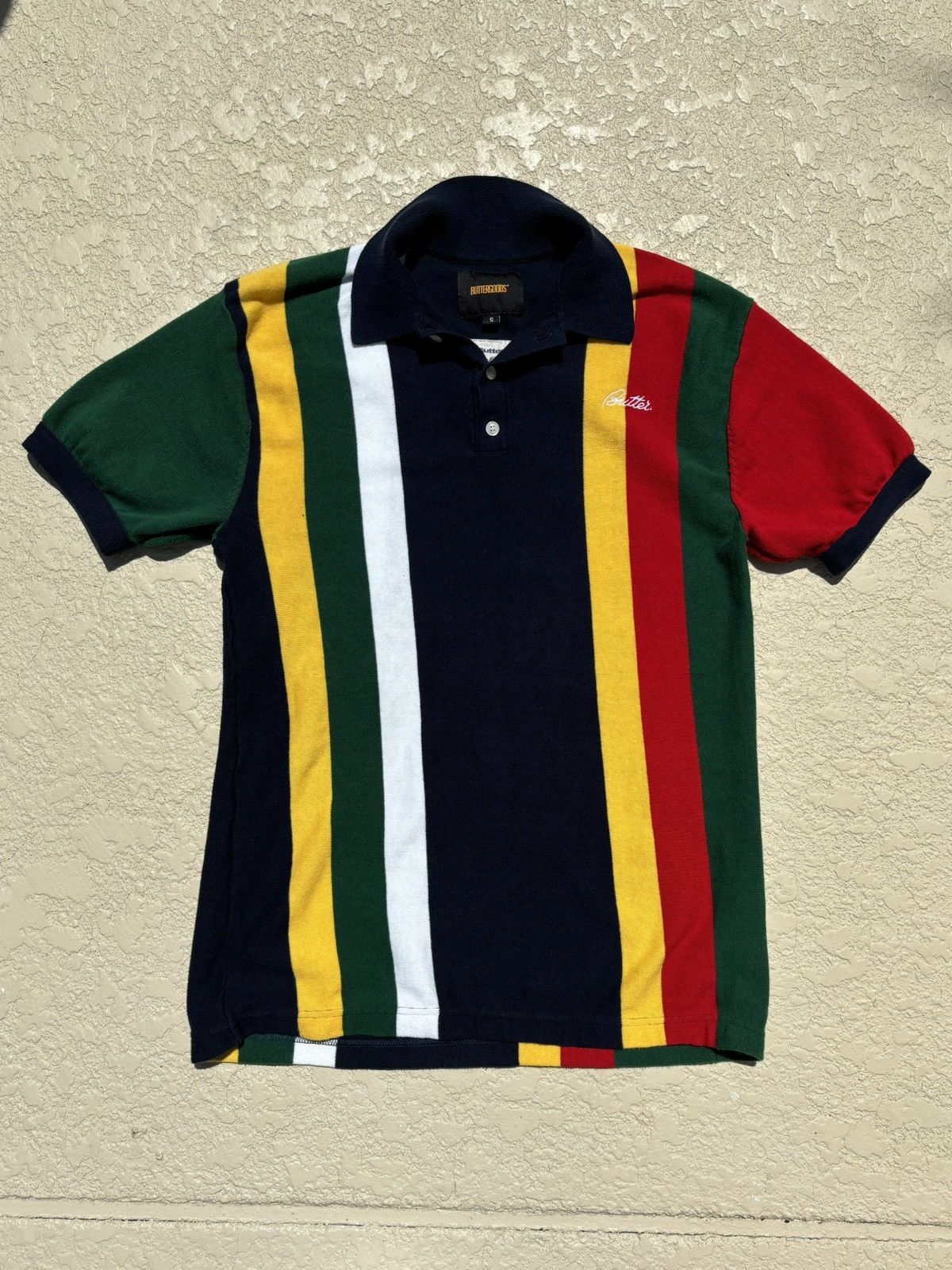 Image of S - Butter Goods Santuosso Polo Shirt Red Blue Green Yellow, Men's (Size Small)