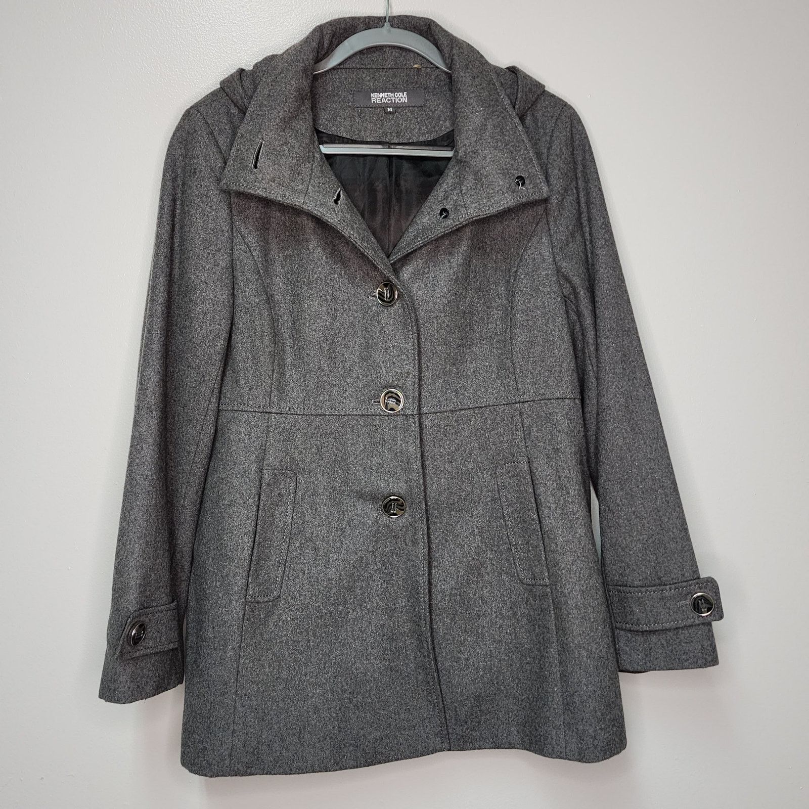 Kenneth Cole Womens Kenneth Cole Reaction Wool Coat sz14 Removable Hood Size XL / US 12-14 / IT 48-50 - 2 Thumbnail