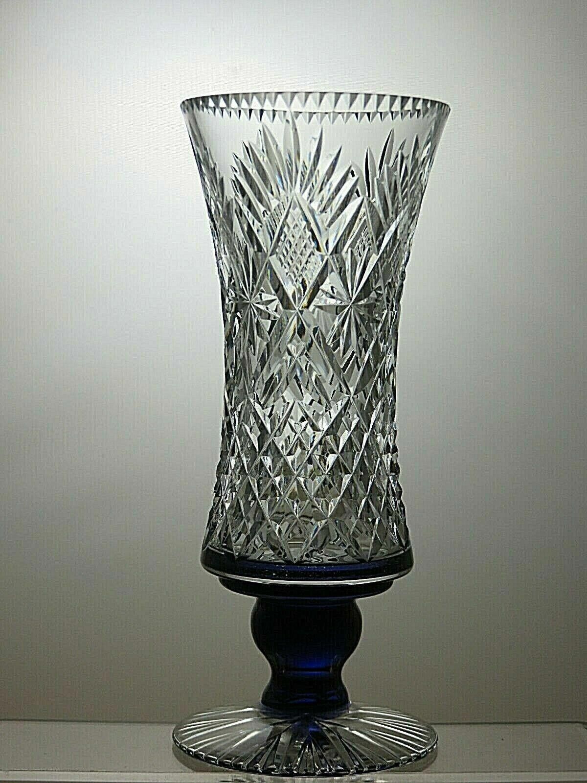 Poeme Bohemien Vintage Rare Crystal Cobalt Blue Stem Glass Vase 8 1/2" Size ONE SIZE - 3 Thumbnail