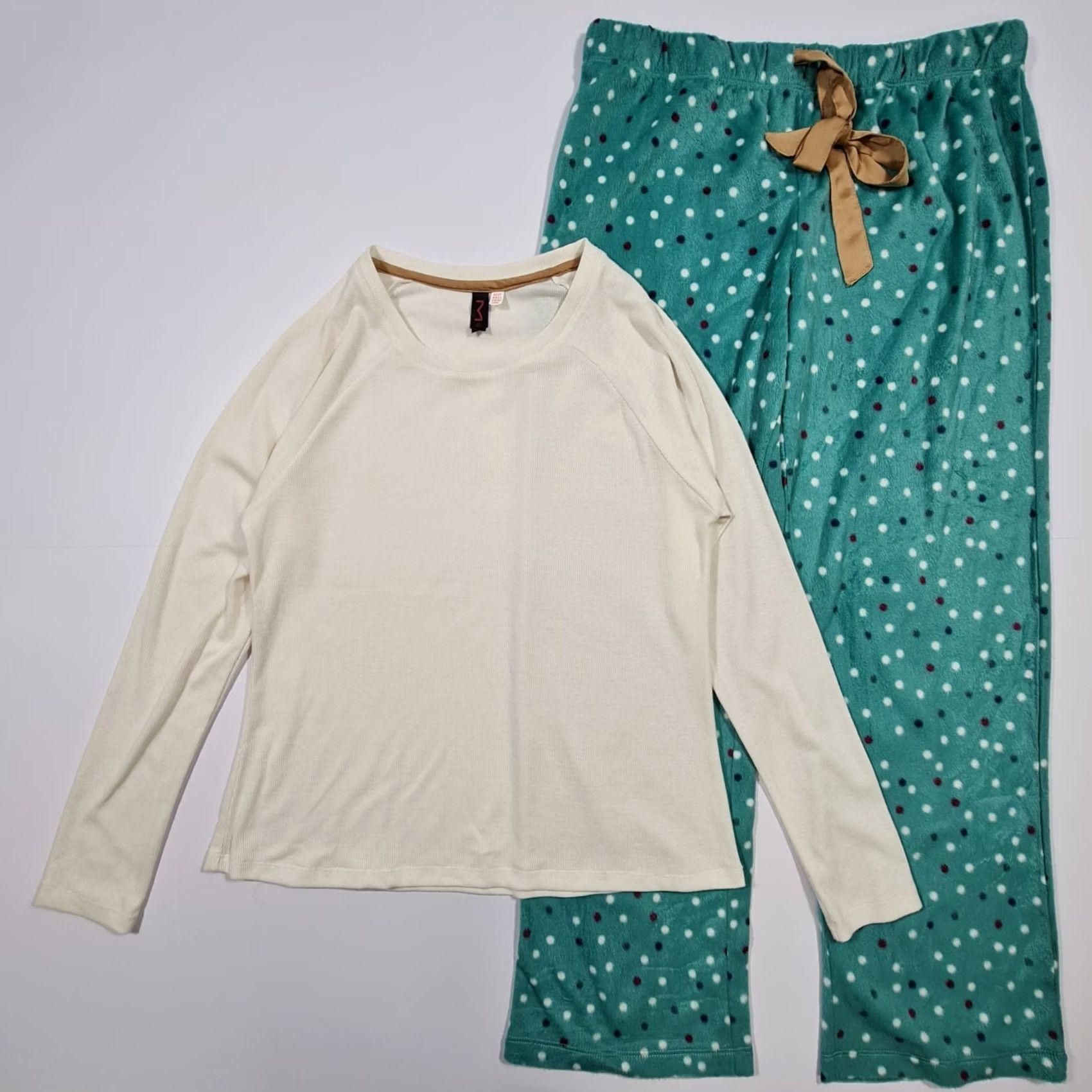 Vintage Maidenform Pants Womens L Pyjama Set Ivory Top Green Polka Dot Size L / US 10 / IT 46 - 2 Thumbnail