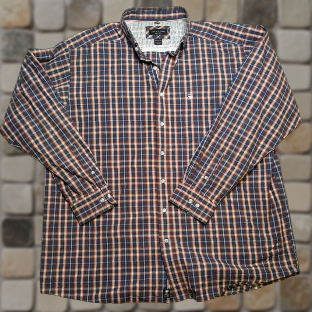 Ariat Ariat Pro Series Shirt Mens 2XL Red Blue Plaid Button-Down Western Rodeo Shirt Size US XXL / EU 58 / 5 - 1 Thumbnail