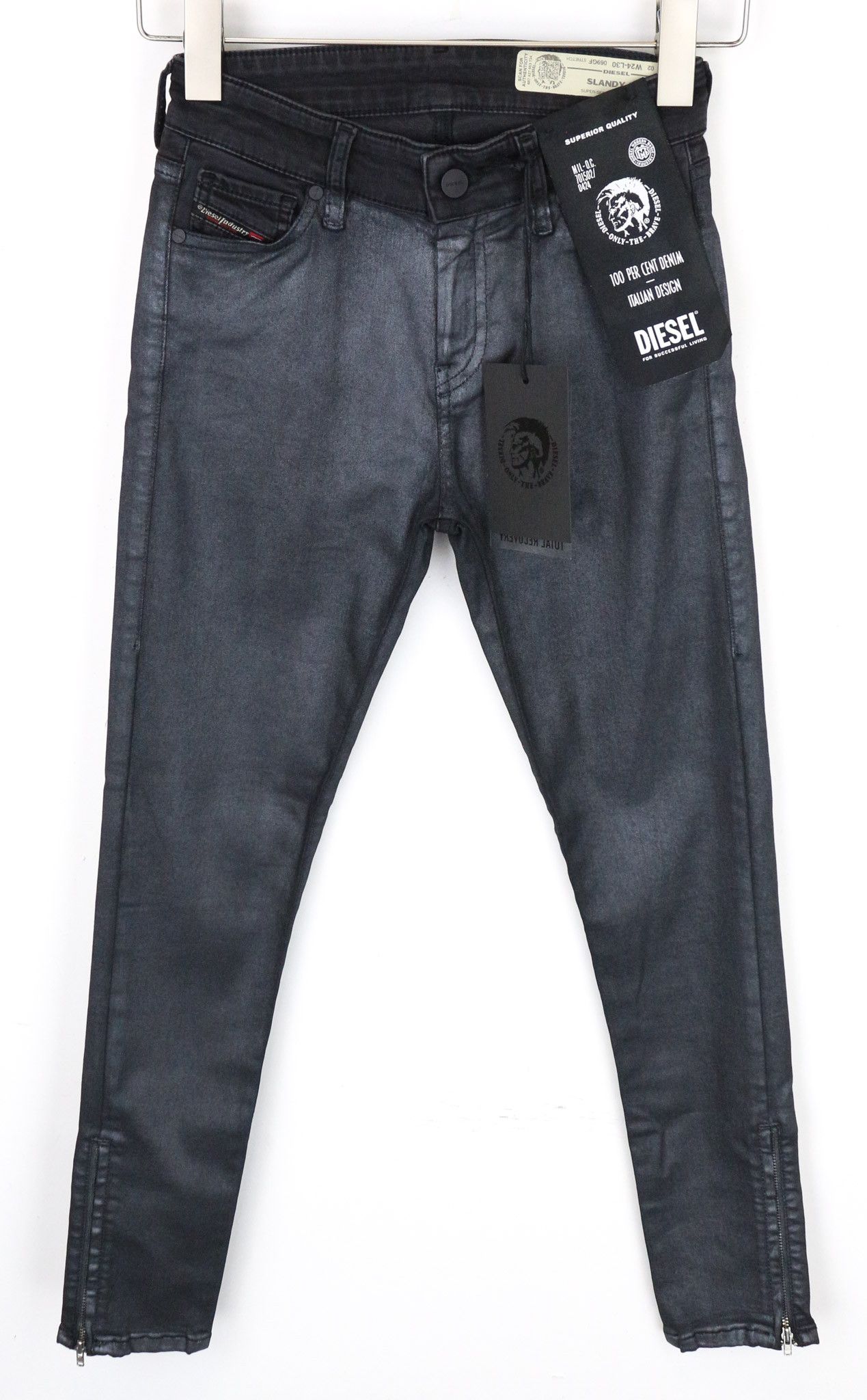Diesel SLANDY-ZIP 069GF W24/L30 Grey Coated Jeans 70944 Size 24" / US 00 / IT 34 - 1 Thumbnail
