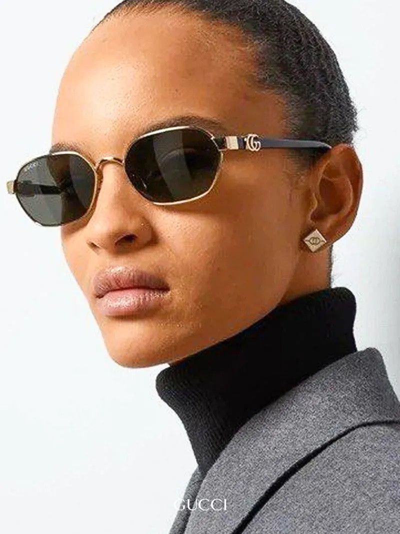Gucci NEW Gucci GG1593S 001 Gold Grey Geometric Unisex Sunglasses Size ONE SIZE - 14 Thumbnail