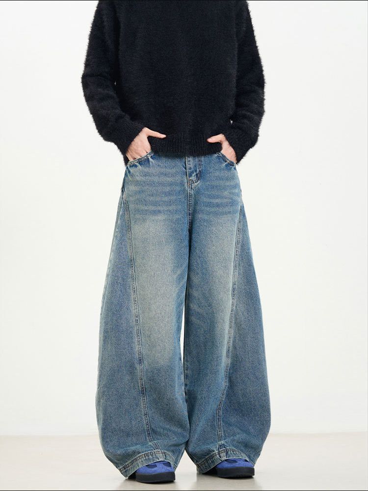 Japanese Brand × Jean Vintage washed distressed scimitar design loose fit jeans Size US 32 / EU 48 - 2 Thumbnail