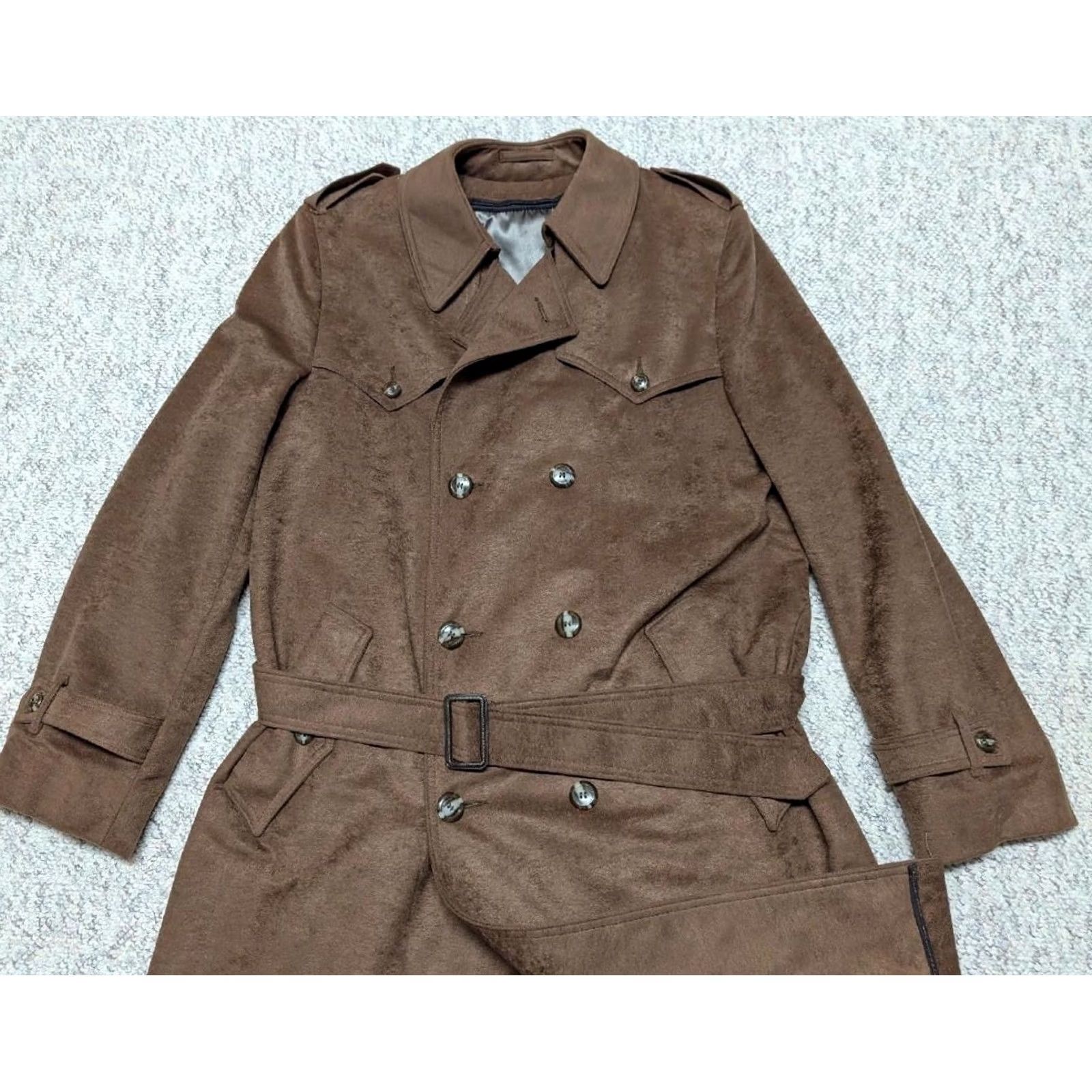 Velvet VINTAGE John Weitz Trench Coat - velvet belted brown 40L - long overcoat - Mens Size US S / EU 44-46 / 1 - 5 Thumbnail